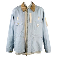 SACAI x CARHARTT Size XL Blue White Brown Oversized Cotton Field Jacket SACAI x CARHARTT Size XL Blue White Brown Oversized Cotton Field Jacket