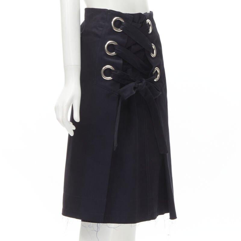 Black SACAI XL silver grommet lace front A-line skirt S For Sale