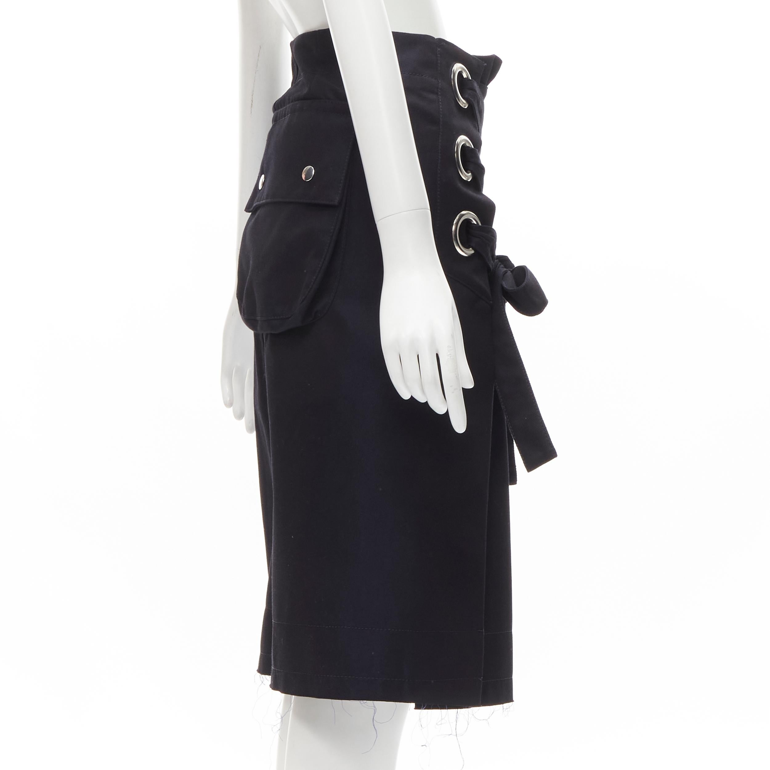 Black SACAI XL silver grommet lace front A-line skirt S For Sale