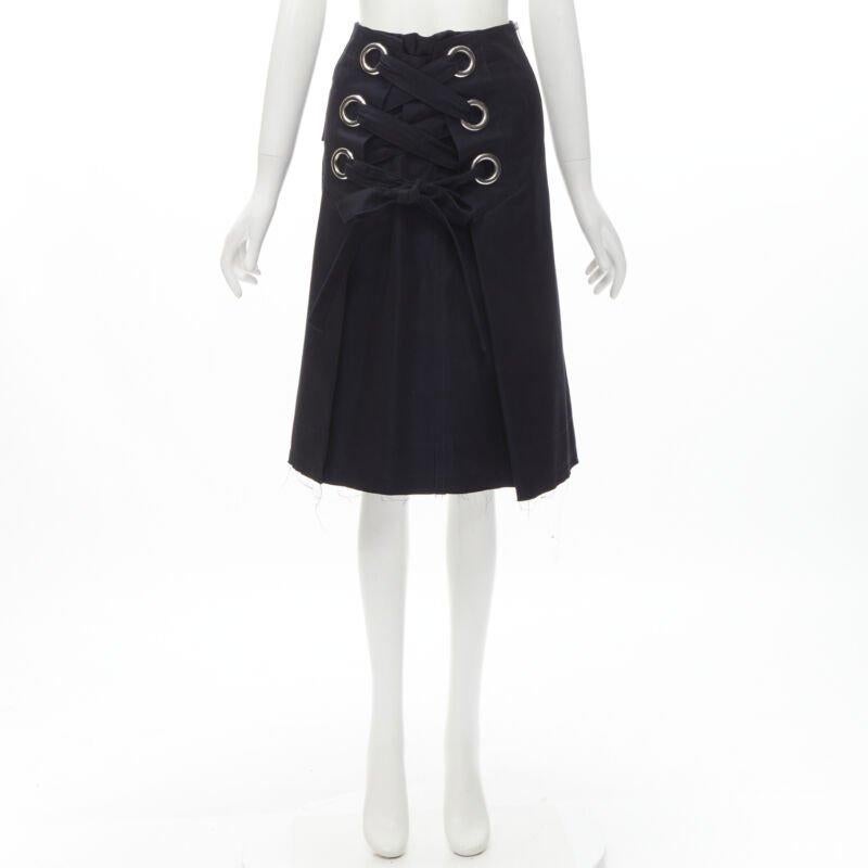 SACAI XL silver grommet lace front A-line skirt S For Sale 4