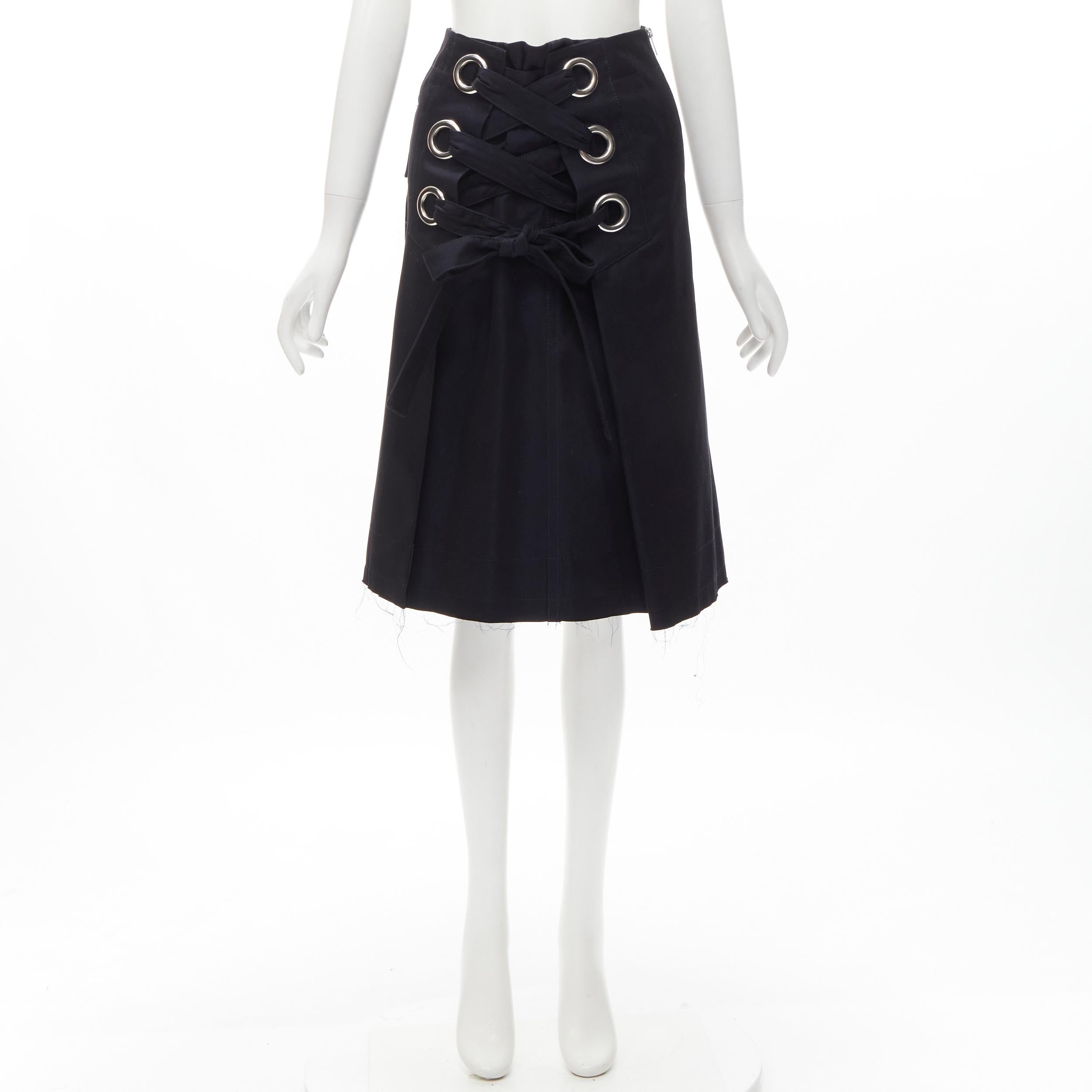 SACAI XL silver grommet lace front A-line skirt S For Sale 3