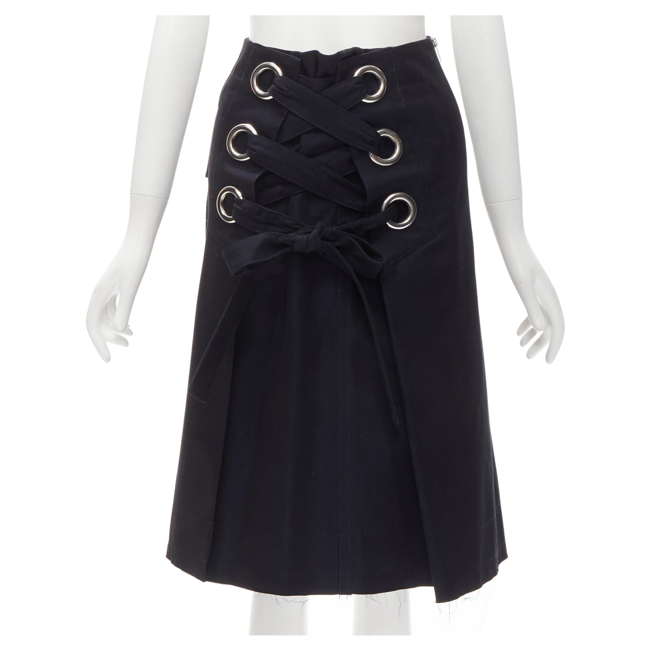 SACAI XL silver grommet lace front A-line skirt S For Sale