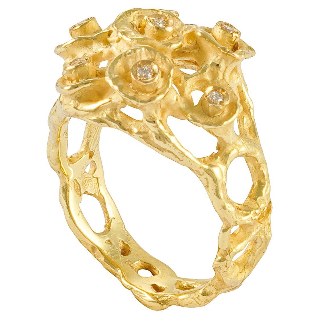 Sacchi  18 Karat Satin-Gelbgold und Diamant-Mode-Ring-Bouquet-Kollektion im Angebot