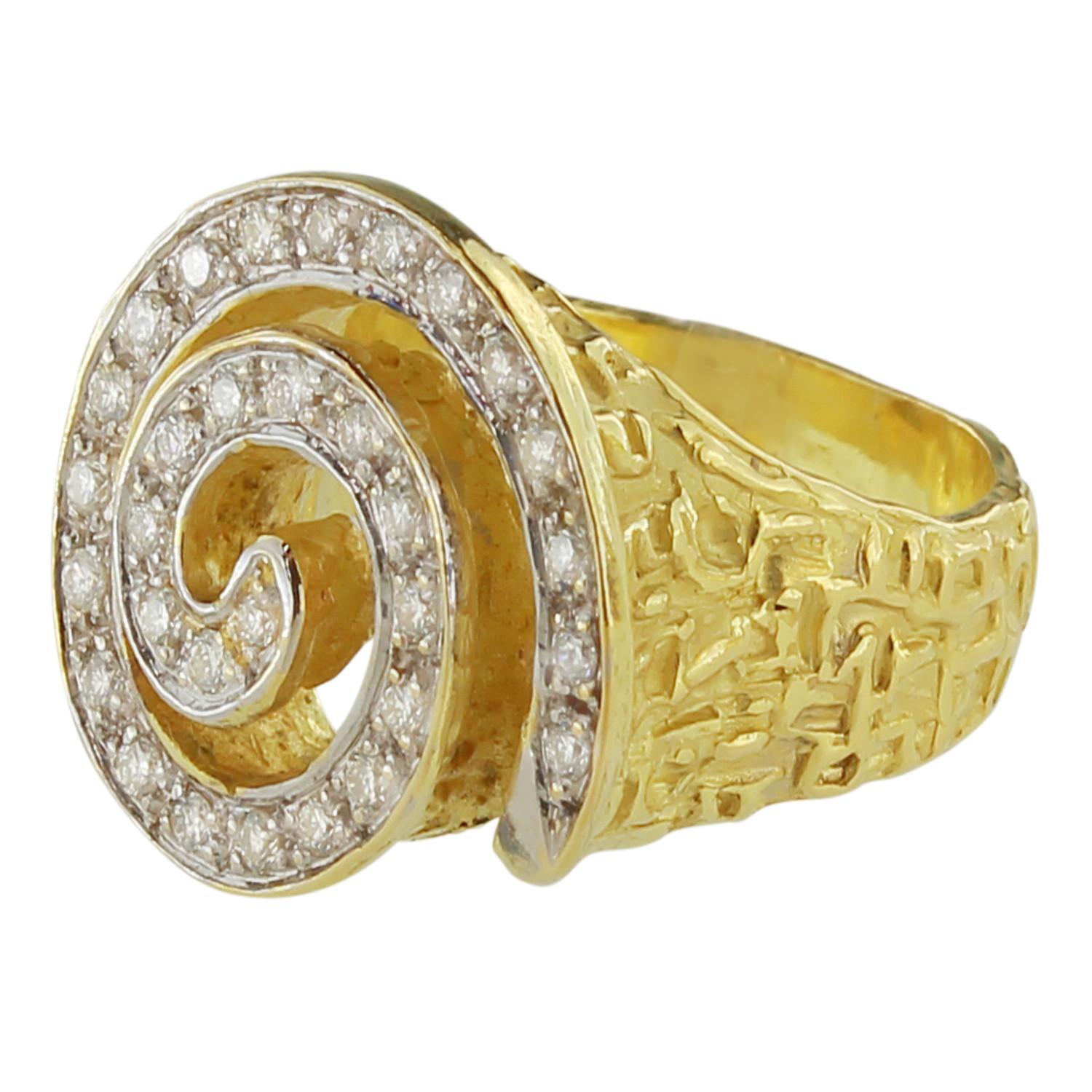 Exquisite Diamonds Satin Yellow Gold Spiral Cocktail Ring, from Sacchi’s 