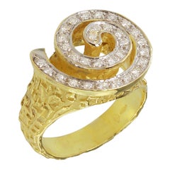 Sacchi 18 Karat Yellow Gold Spiral Diamonds Gemstone Cocktail Ring