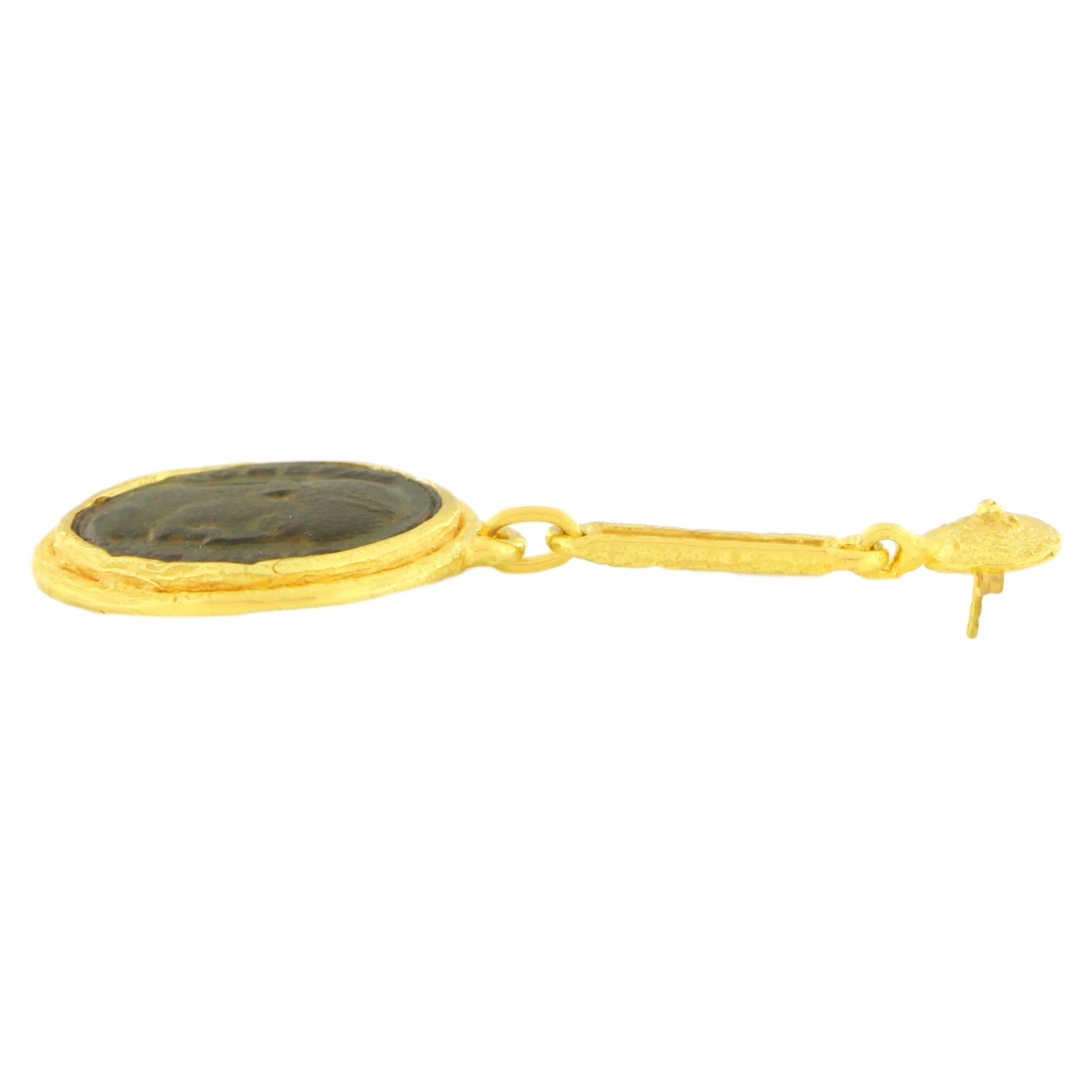 De las mujeres Pendientes Colgantes Sacchi Moneda Romana Antigua Oro Amarillo Satinado 18 Kilates en venta