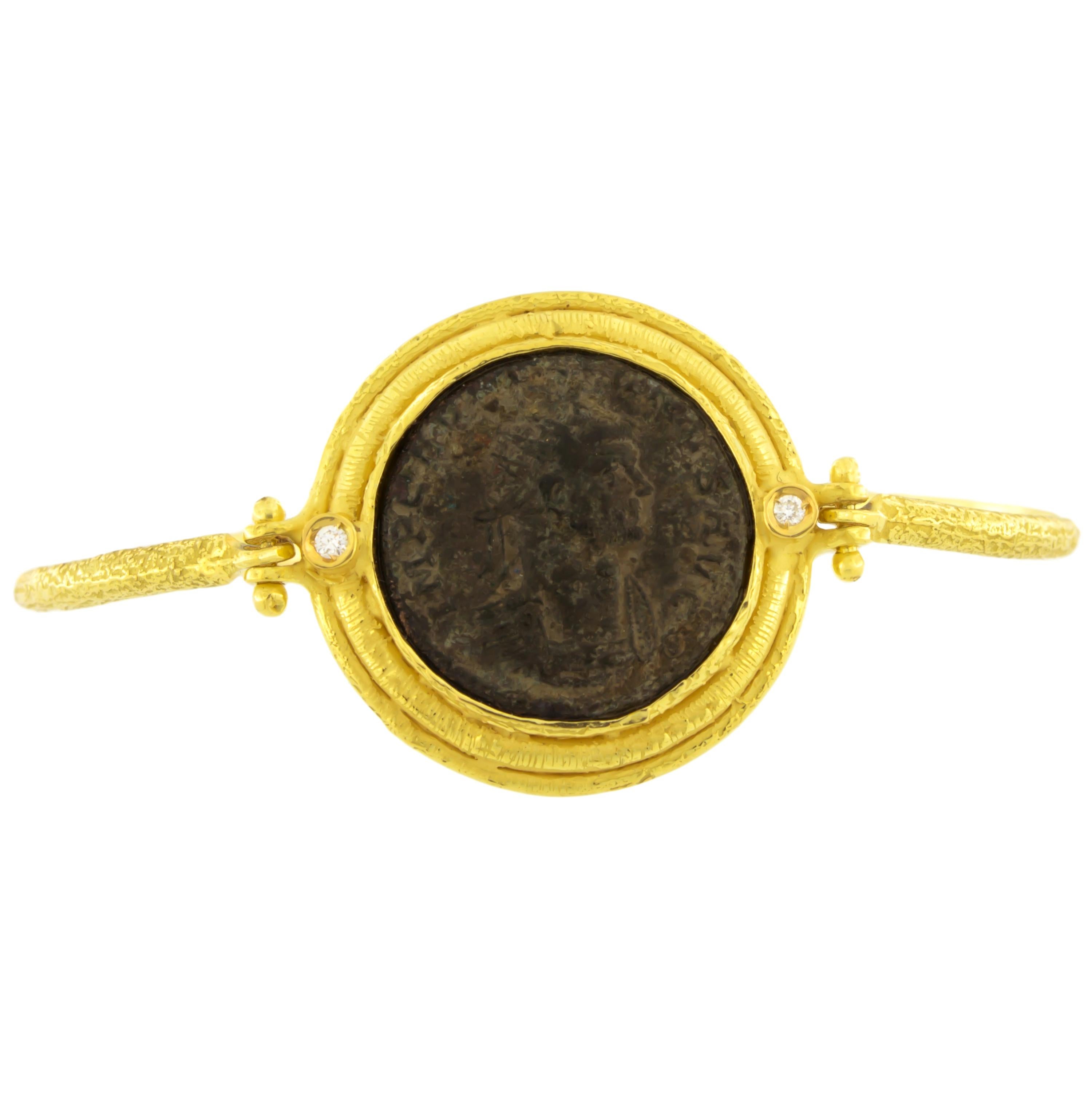 Ancient Roman Coin and Diamonds Satin Yellow Gold Bracelet, from Sacchi’s 