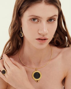 Sacchi Ancient Roman Coin Crossed Rope Ring 18 Karat Satin Yellow Gold