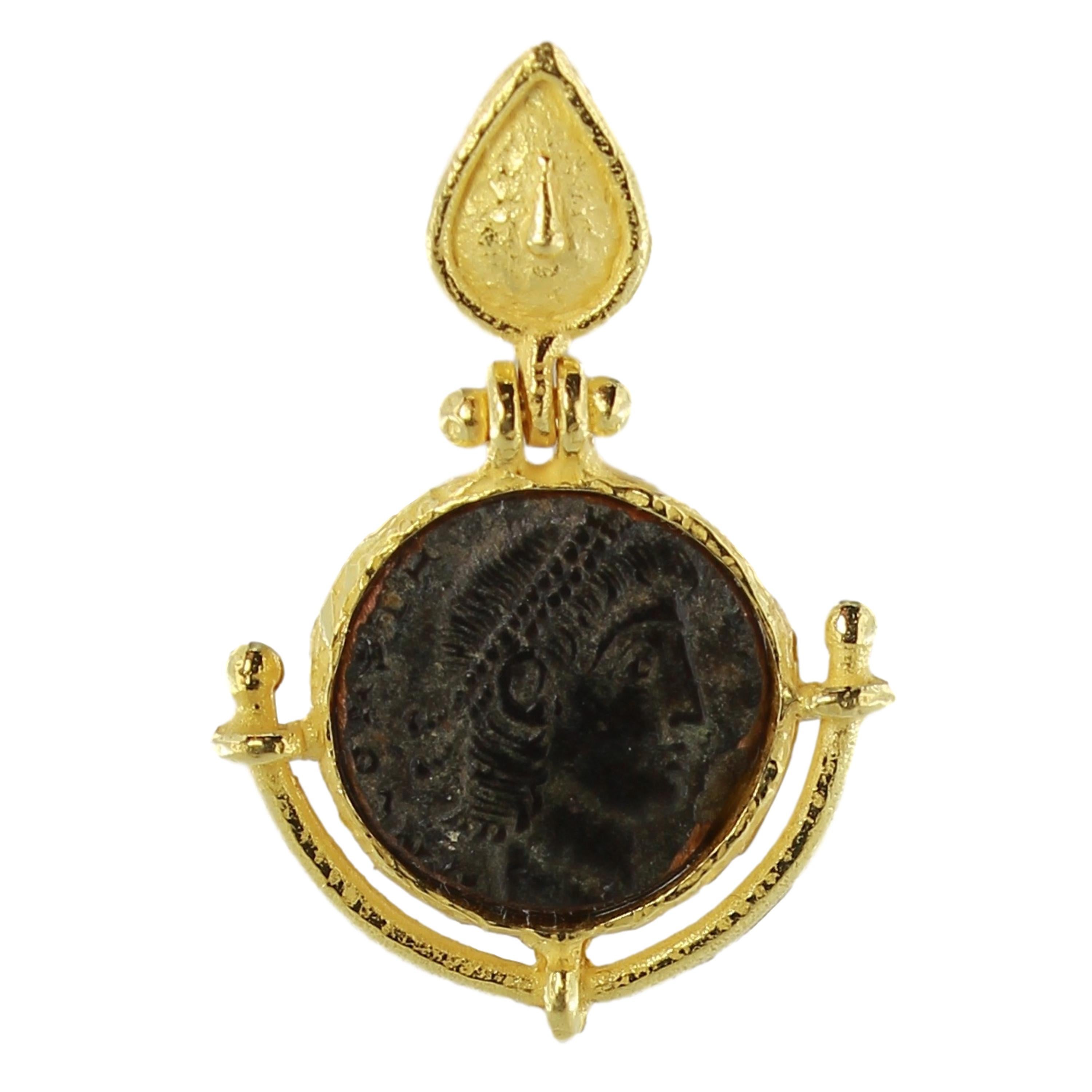 Gorgeous Satin Yellow Gold Earrings with ancient Roman Coins, from Sacchi’s 