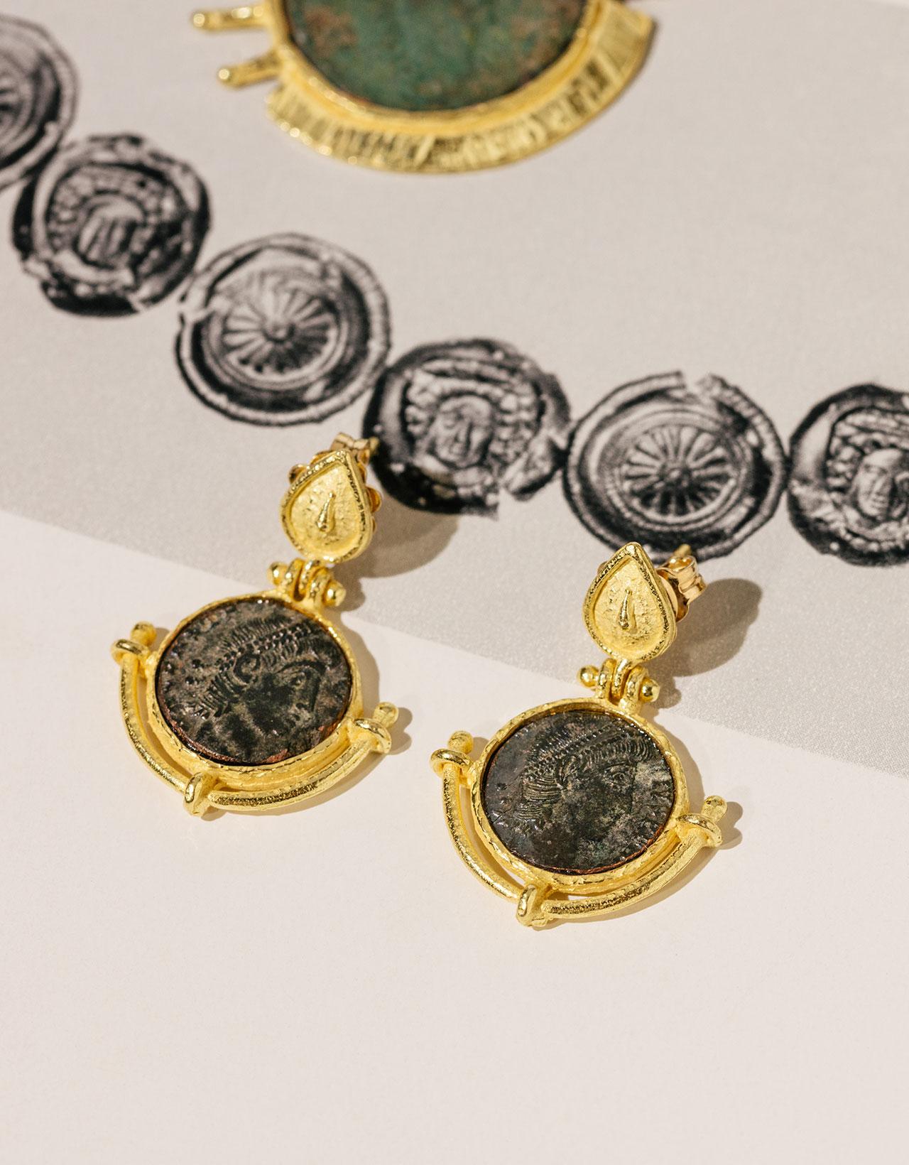 Sacchi Ancient Roman Coin Earrings 18 Karat Yellow Gold In New Condition For Sale In Rome, IT