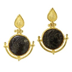 Sacchi Ancient Roman Coin Earrings 18 Karat Yellow Gold