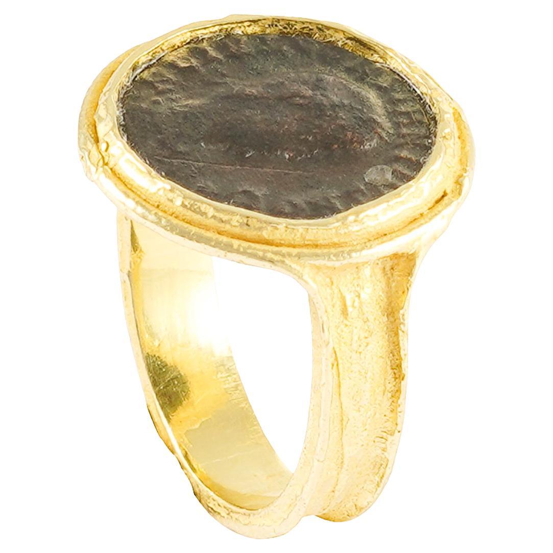 Sacchi Ancient Roman Coin Ring 18 Carat Yellow Gold Satin