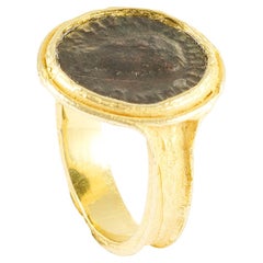 Sacchi Ancient Roman Coin Ring 18 Carat Yellow Gold Satin