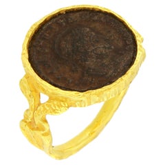 Sacchi Ancient Roman Coin Ring 18 Karat Satin Yellow Gold