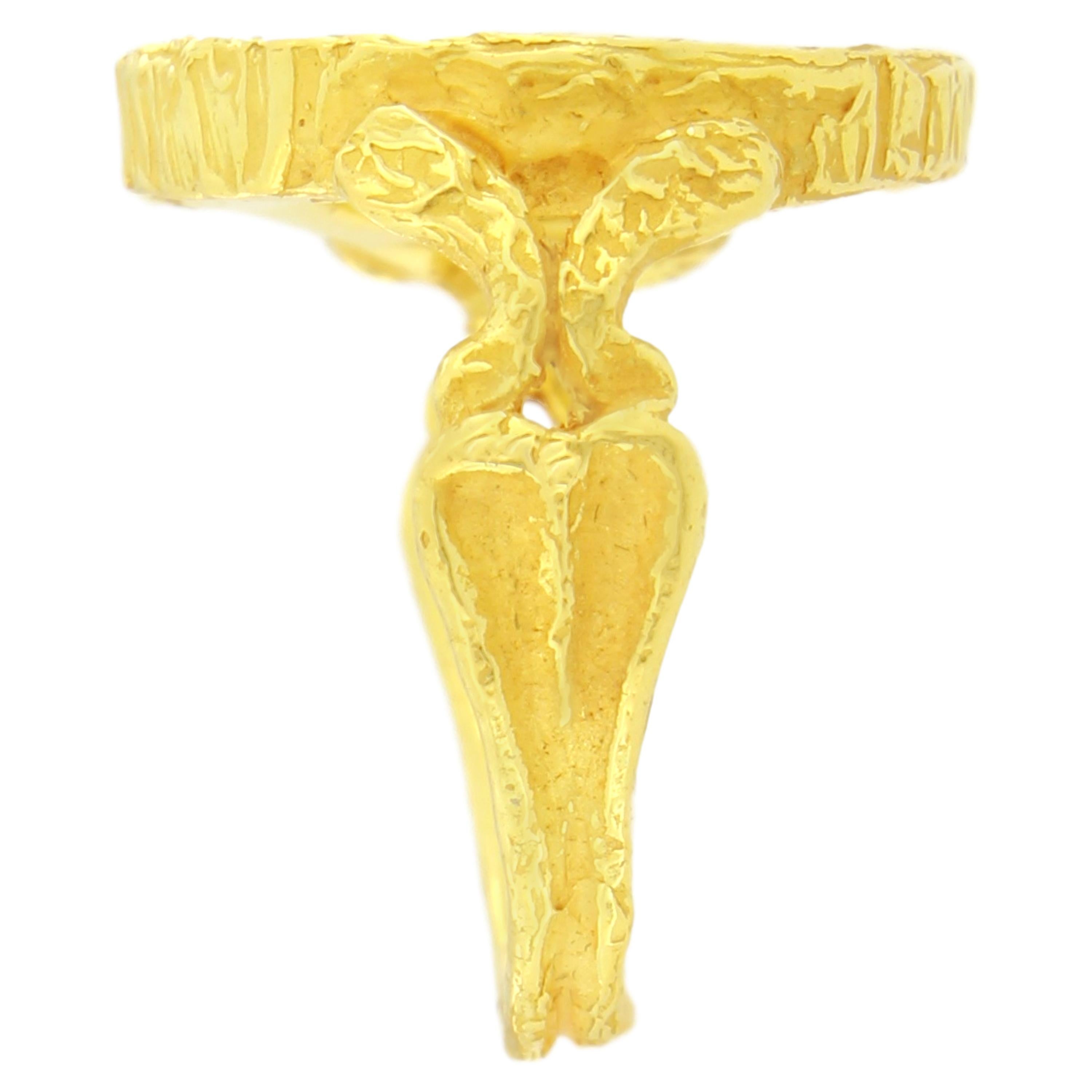 Sacchi Antiker römischer Münzring aus 18 Karat Satin-Gelbgold im Zustand „Neu“ im Angebot in Rome, IT