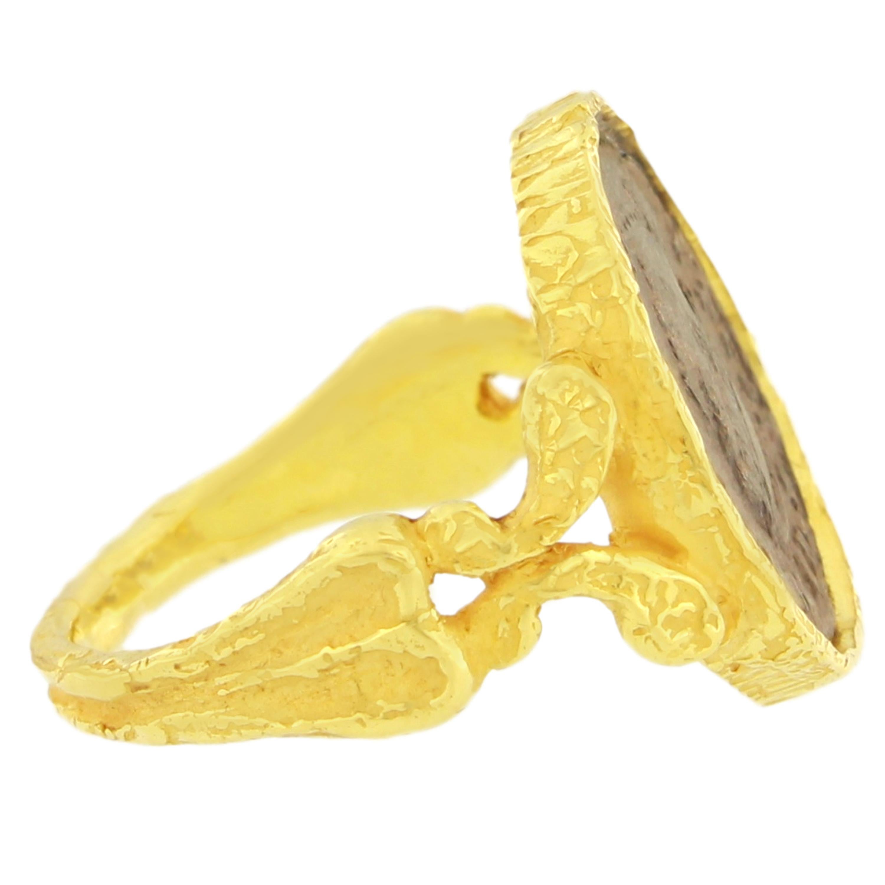 Women's or Men's Sacchi Ancient Roman Coin Ring 18 Karat Satin Yellow Gold
