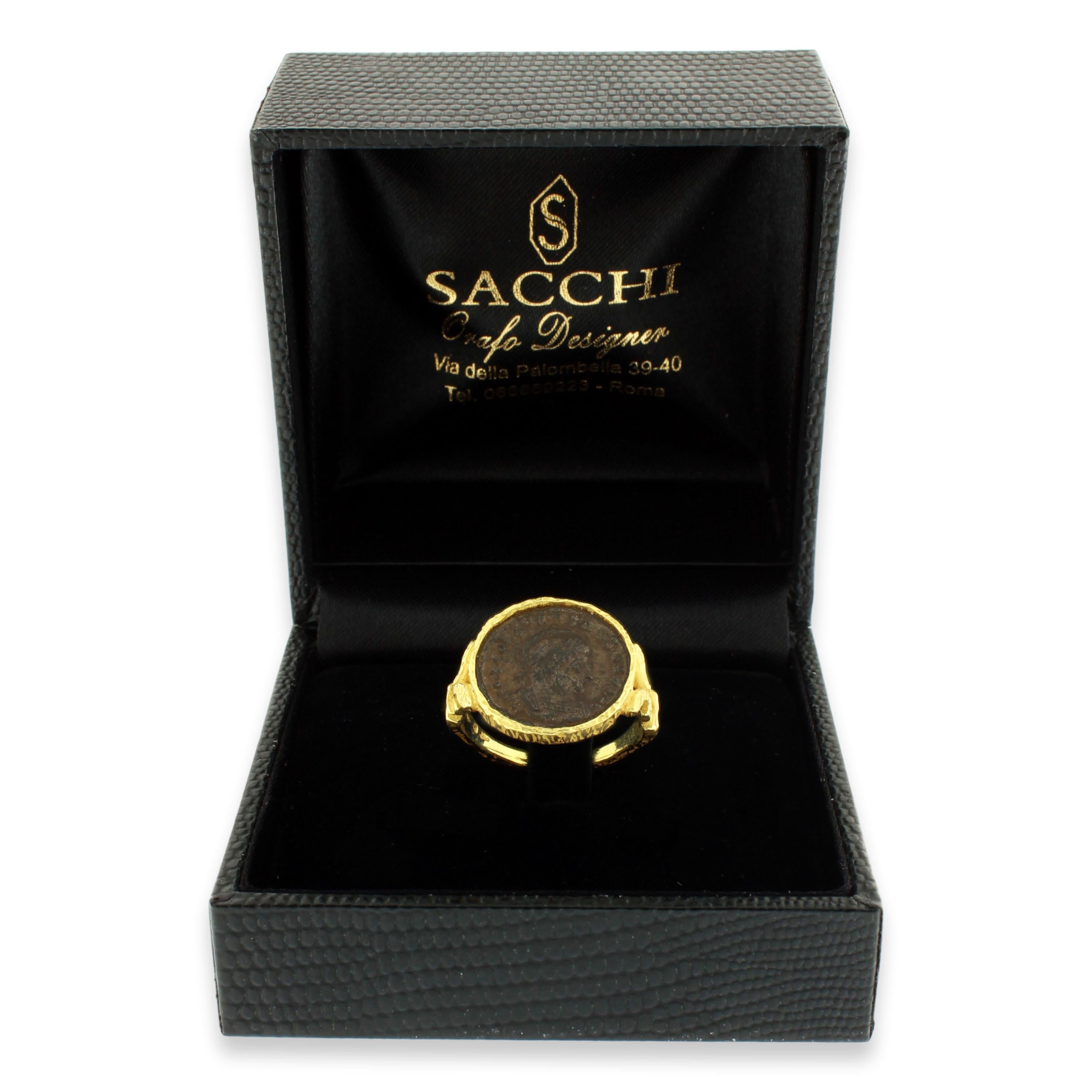 Sacchi Ancient Roman Coin Ring 18 Karat Satin Yellow Gold 4