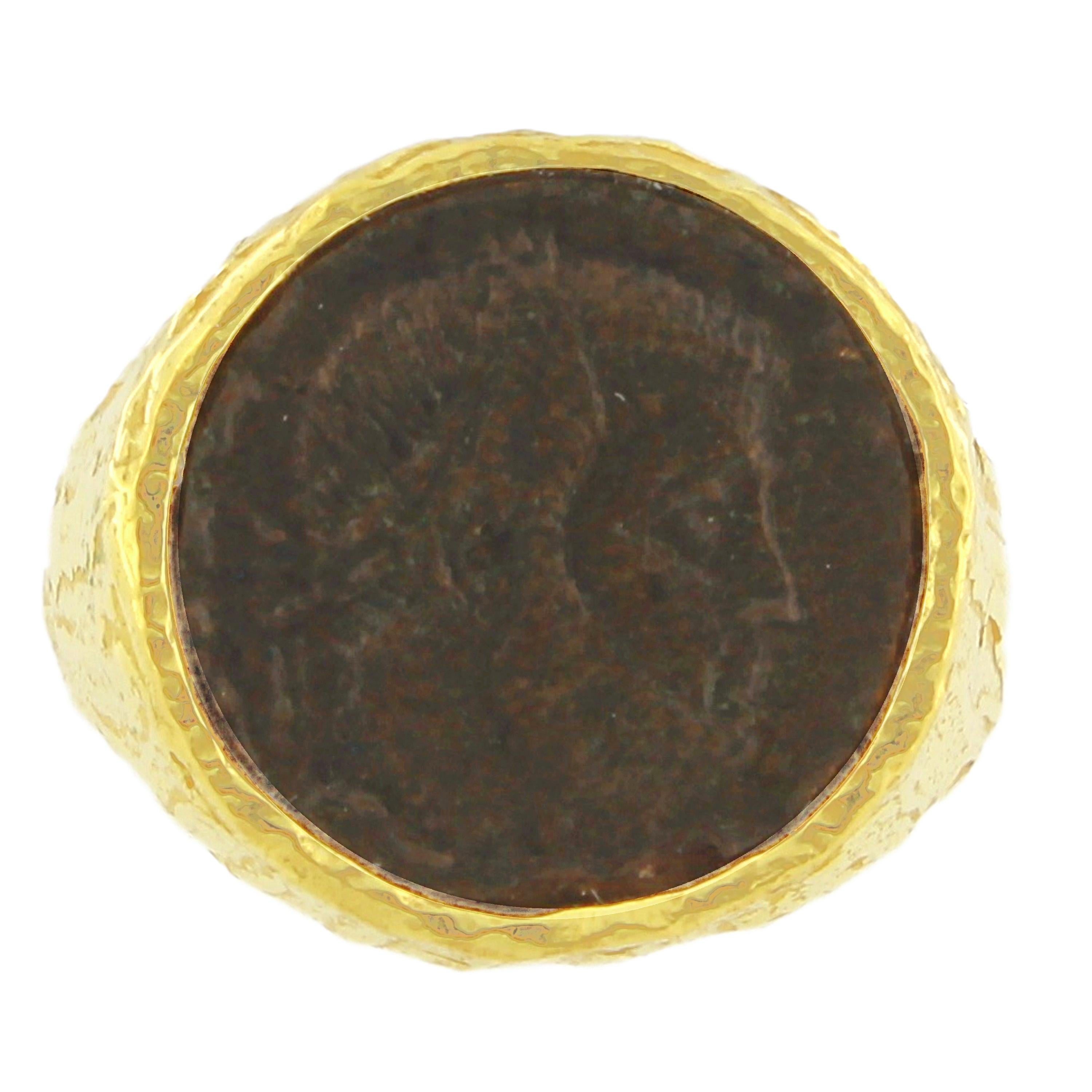 Ancient Roman Coin Band Ring in Satin Gold, from Sacchi’s 