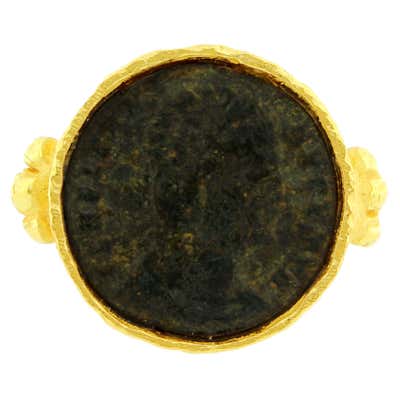 Sacchi Ancient Roman Coin Crossed Rope Ring 18 Karat Satin Yellow Gold ...