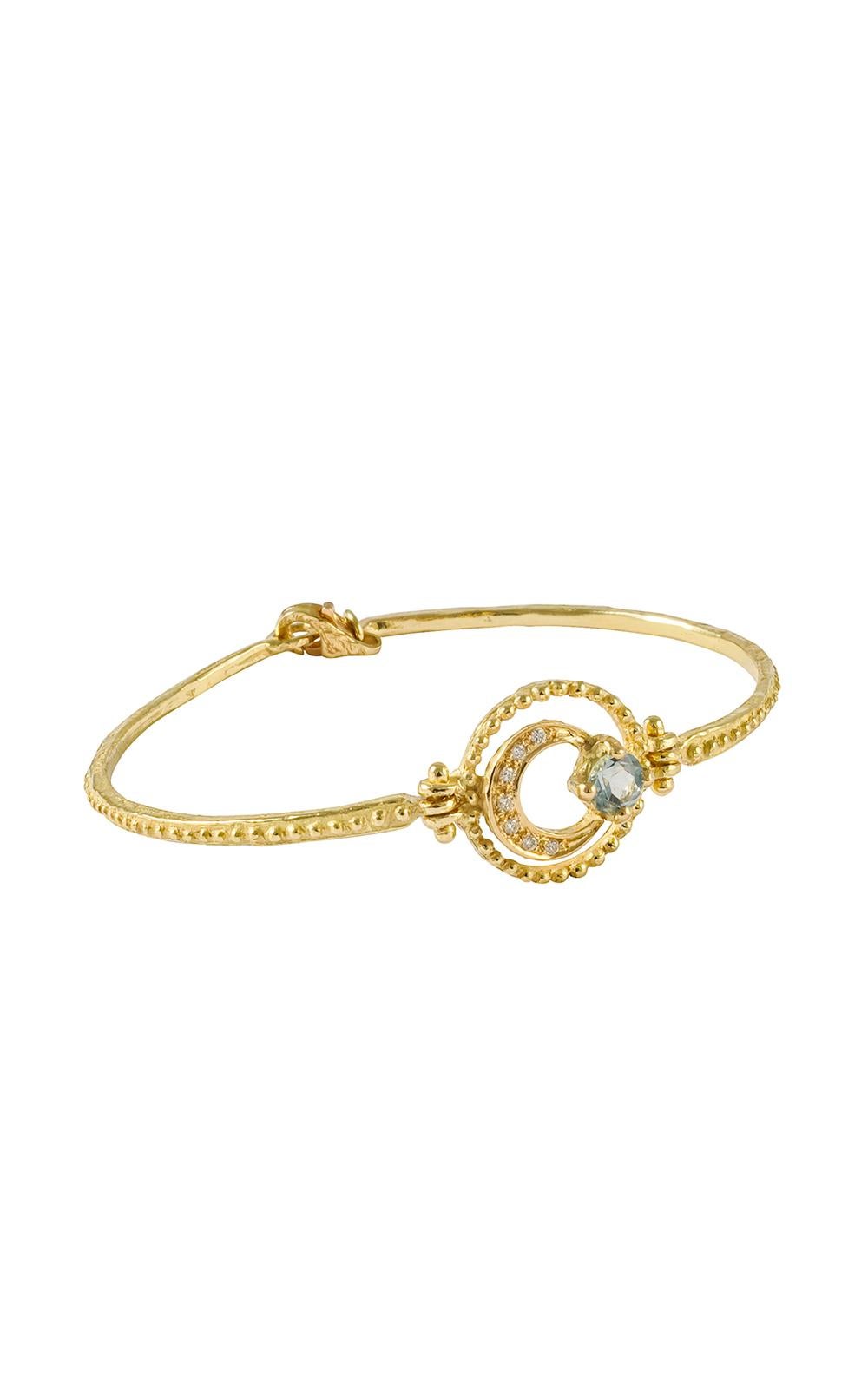 Round Cut Sacchi Aquamarine and Diamonds Gemstone Bracelet 18 Karat Yellow Gold 