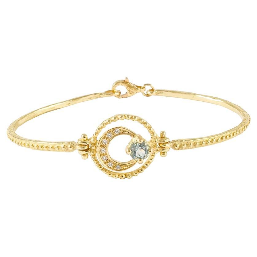 Sacchi Aquamarin und Diamanten Edelsteinarmband 18 Karat Gelbgold „Luna““ im Angebot