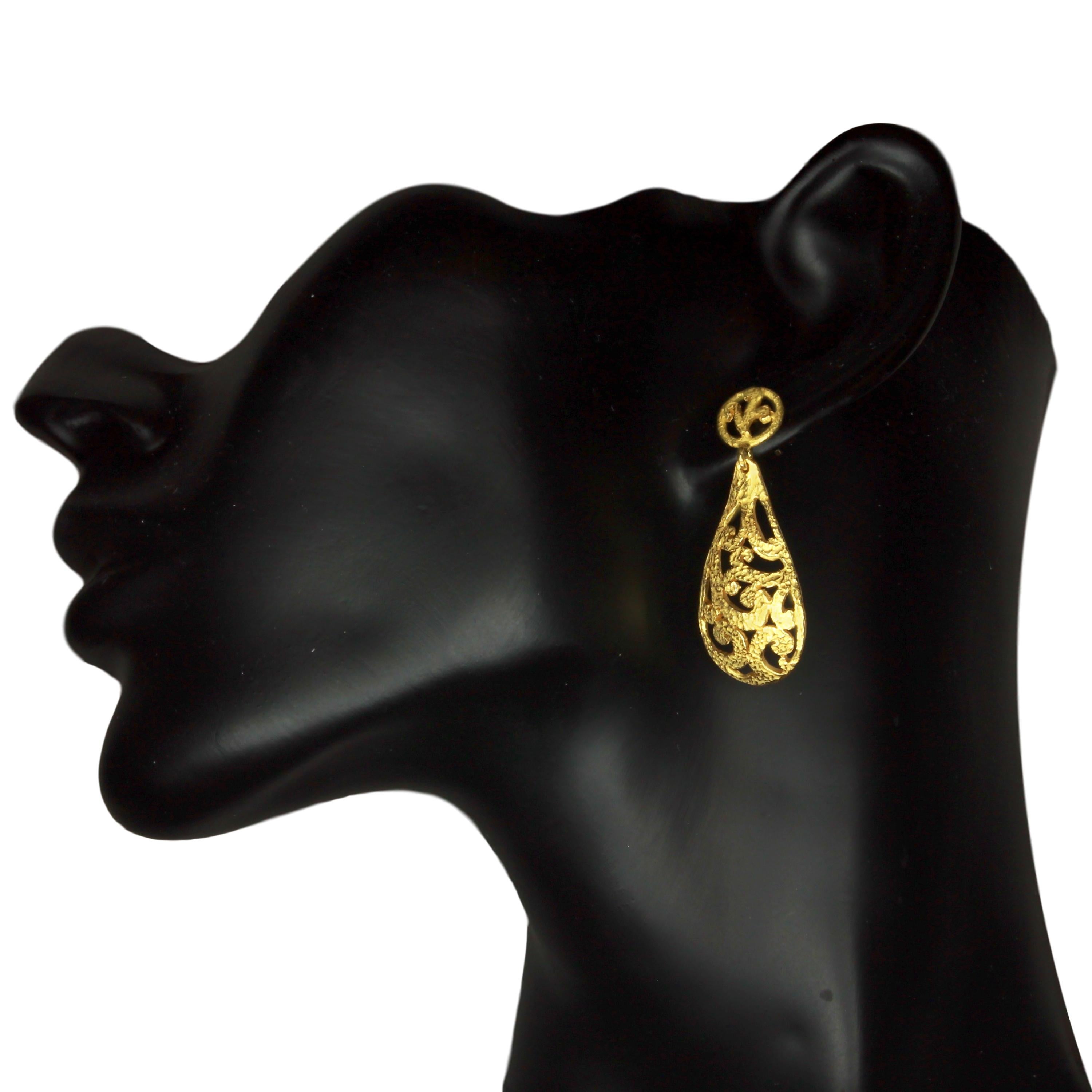 Women's Sacchi Art Deco Style Curlicue Style 18 Karat Satin Yellow Gold Drop Earrings