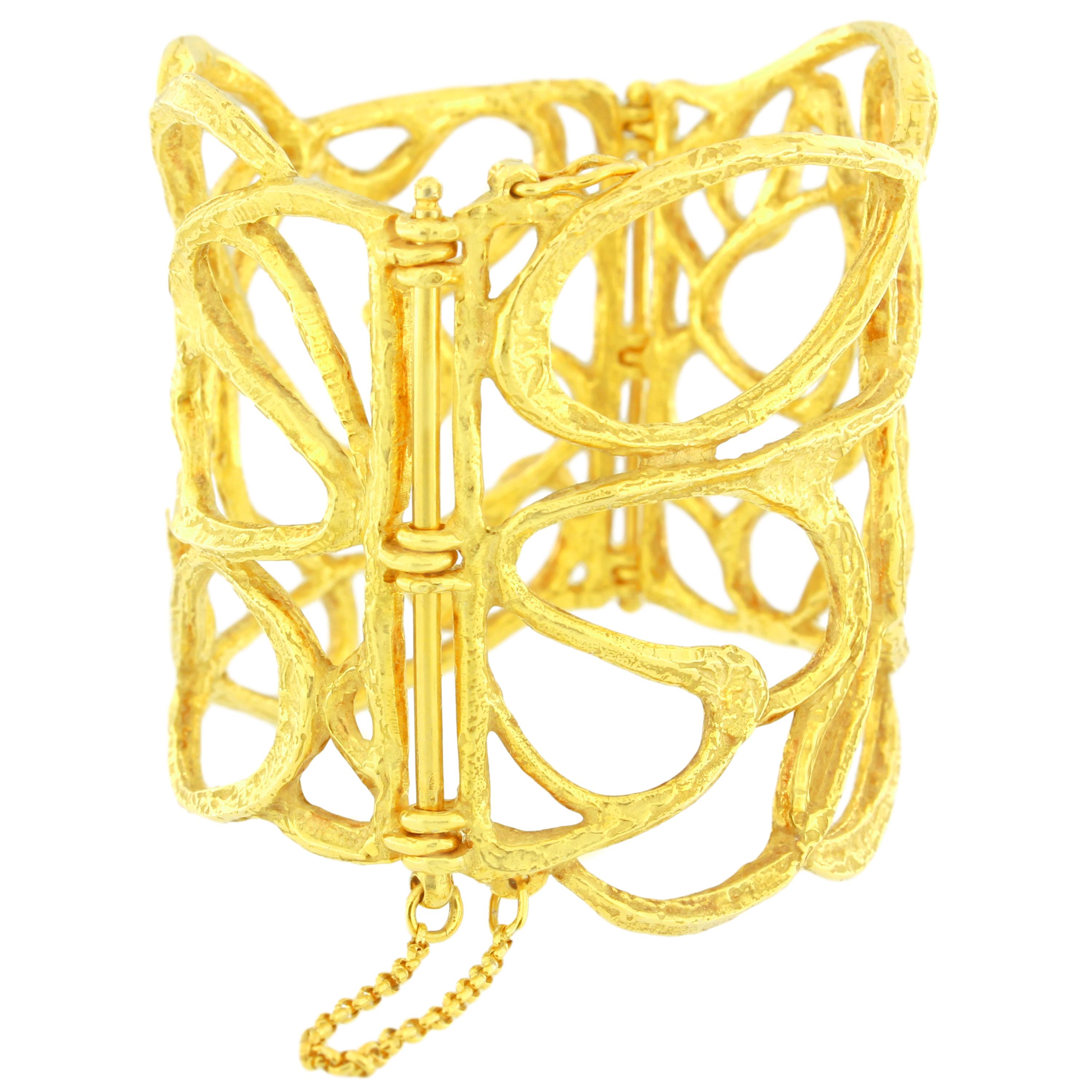 Sacchi Bracelet manchette en or jaune satiné 18 carats et fil métallique de style Art déco en vente 1
