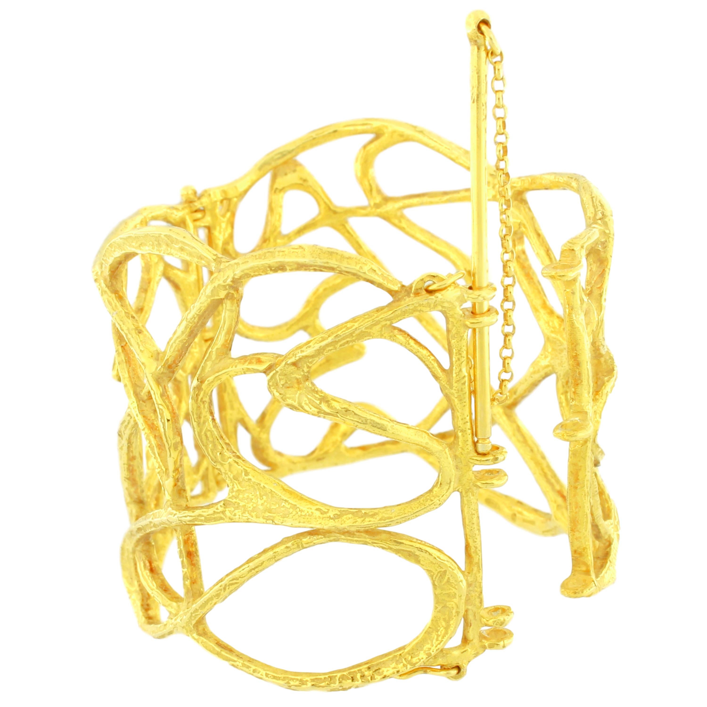 Sacchi Art Deco Style Wire Cuff Bracelet 18 Karat Satin Yellow Gold In New Condition For Sale In Rome, IT