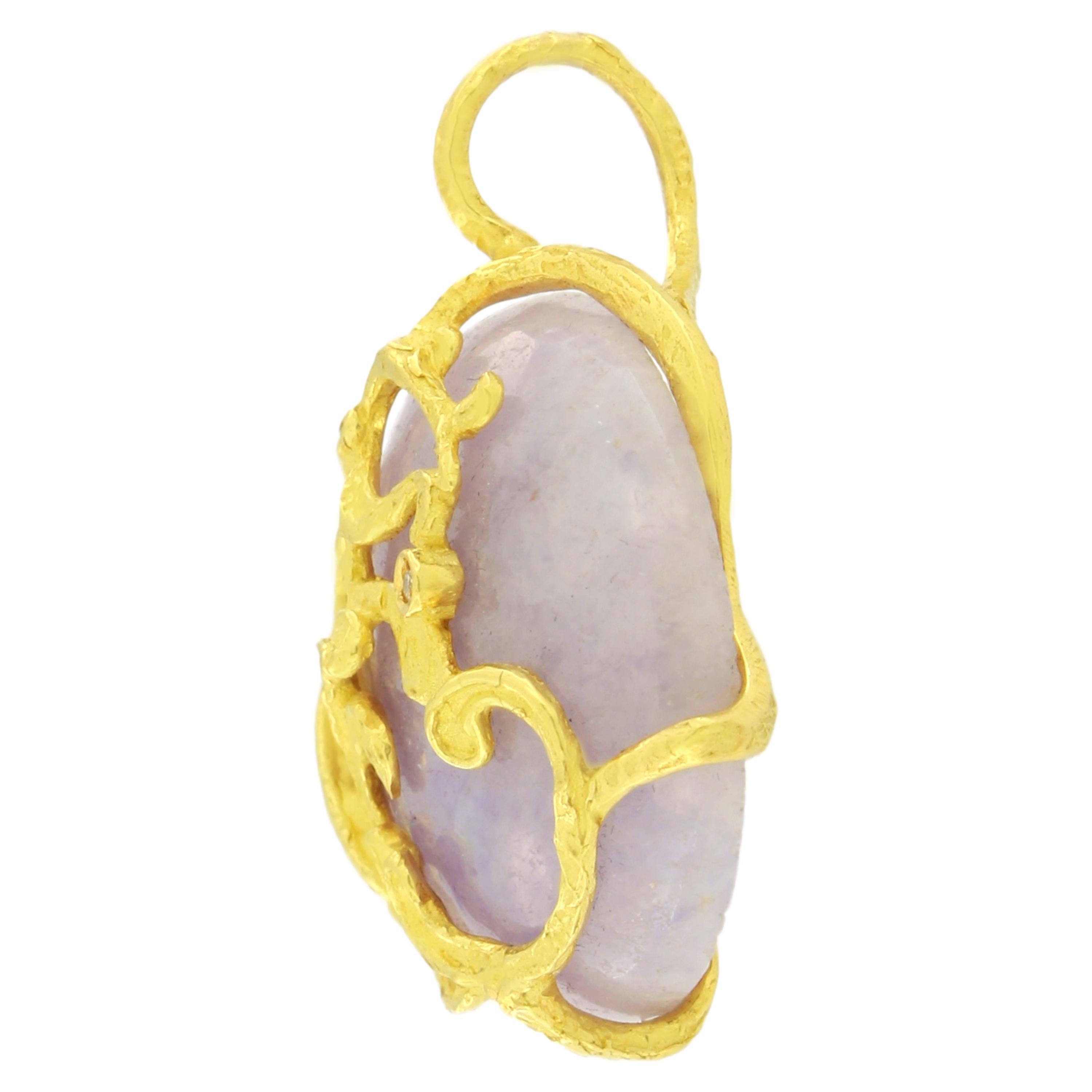 Exquisite Lavender Jade Gemstone Satin Yellow Gold Pendant Necklace embellished with White Diamond, from Sacchi’s “Burlesque” Collection, hand-crafted with lost-wax casting technique.

Lost-wax casting, one of the oldest techniques for creating