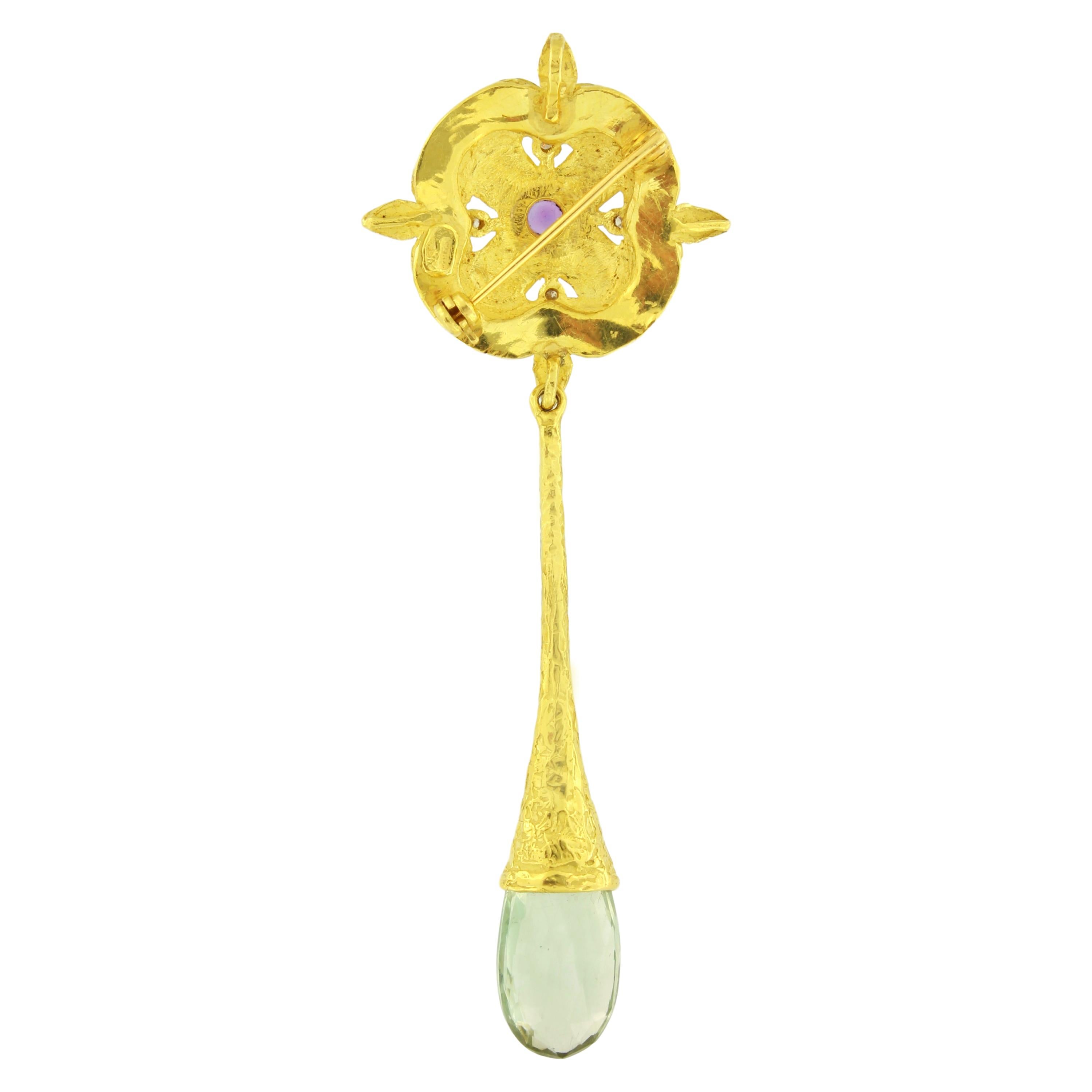 Contemporain Broche en or jaune 18 carats avec pierres précieuses multicolores « Burlesque » de Sacchi en vente