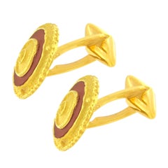 Sacchi Carnelian Gemstone 18 Karat Yellow Gold Round Cufflinks