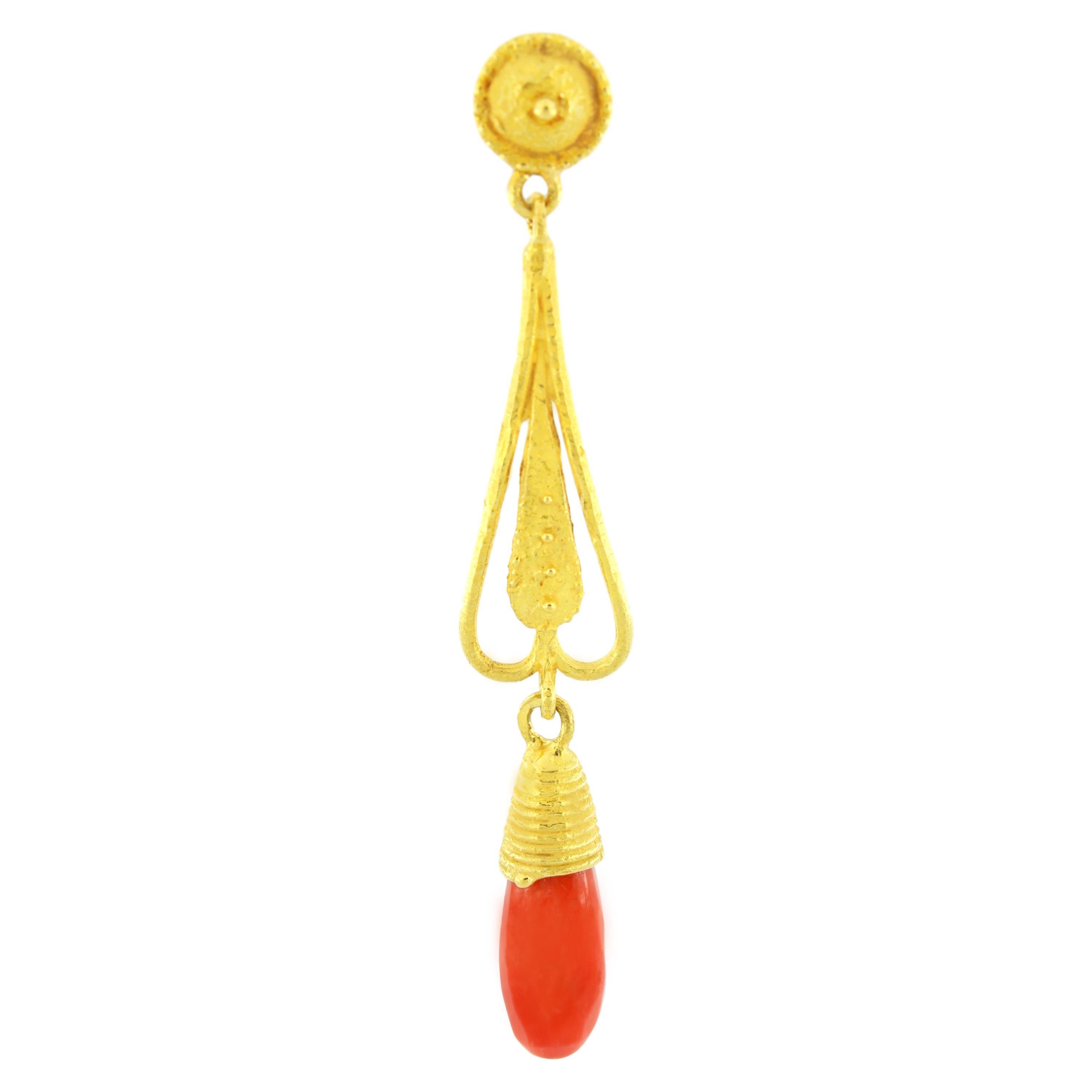 Gorgeous Satin Yellow Gold Dangle Earrings, from Sacchi’s 