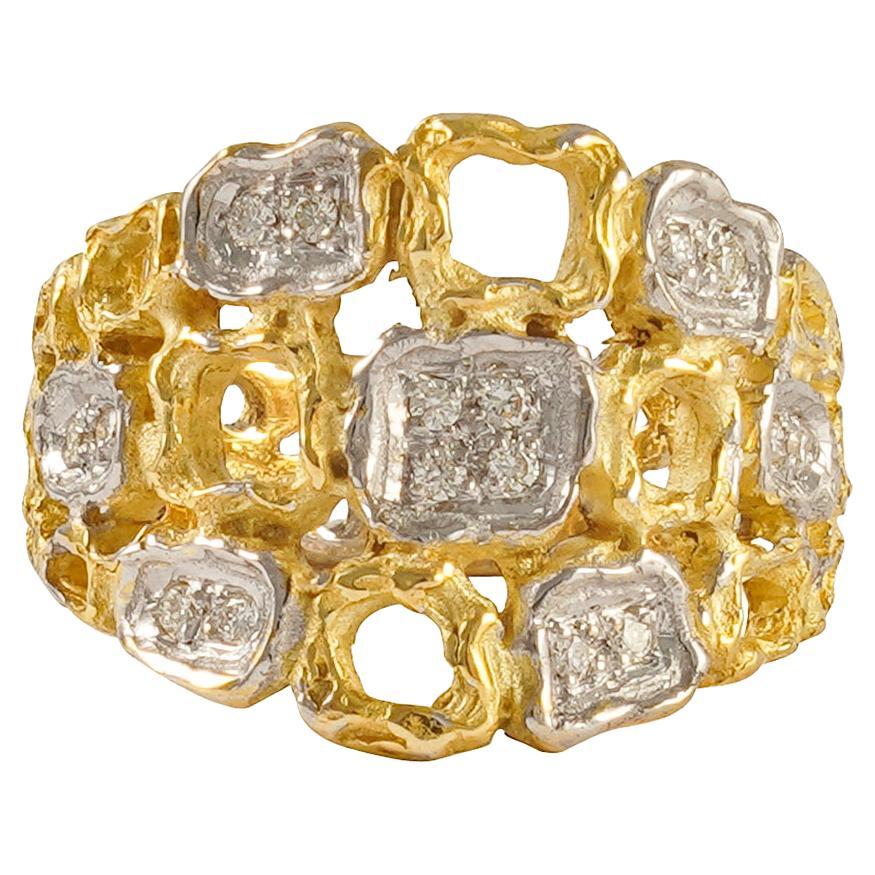 Sacchi  Pavé diamant  Bague de mode en or jaune satiné 18 carats en vente
