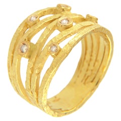 Sacchi Diamonds Gemstone 18 Karat Satin Yellow Gold Wire Band Ring