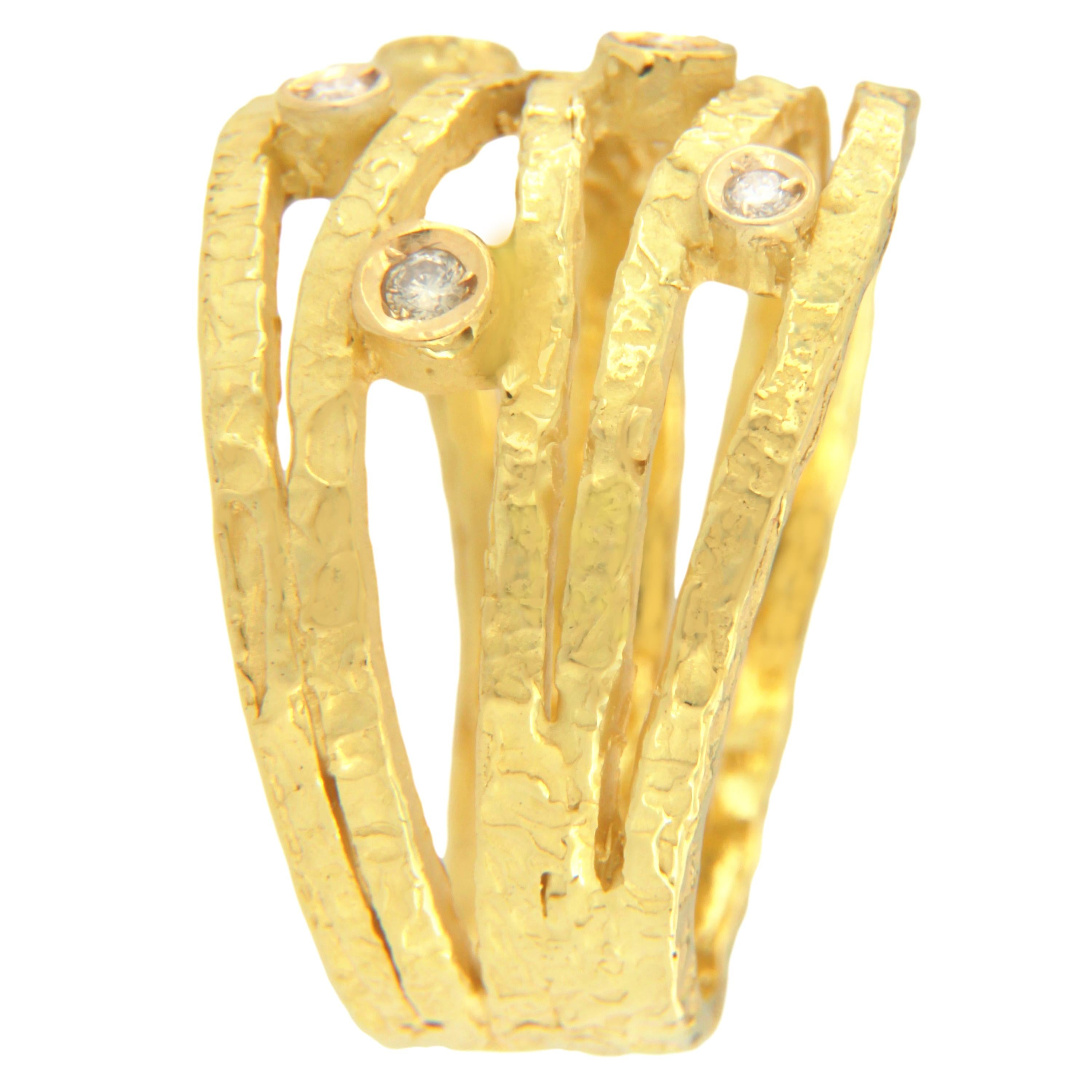 Contemporary Sacchi Diamonds Gemstone 18 Karat Satin Yellow Gold Wire Band Ring For Sale