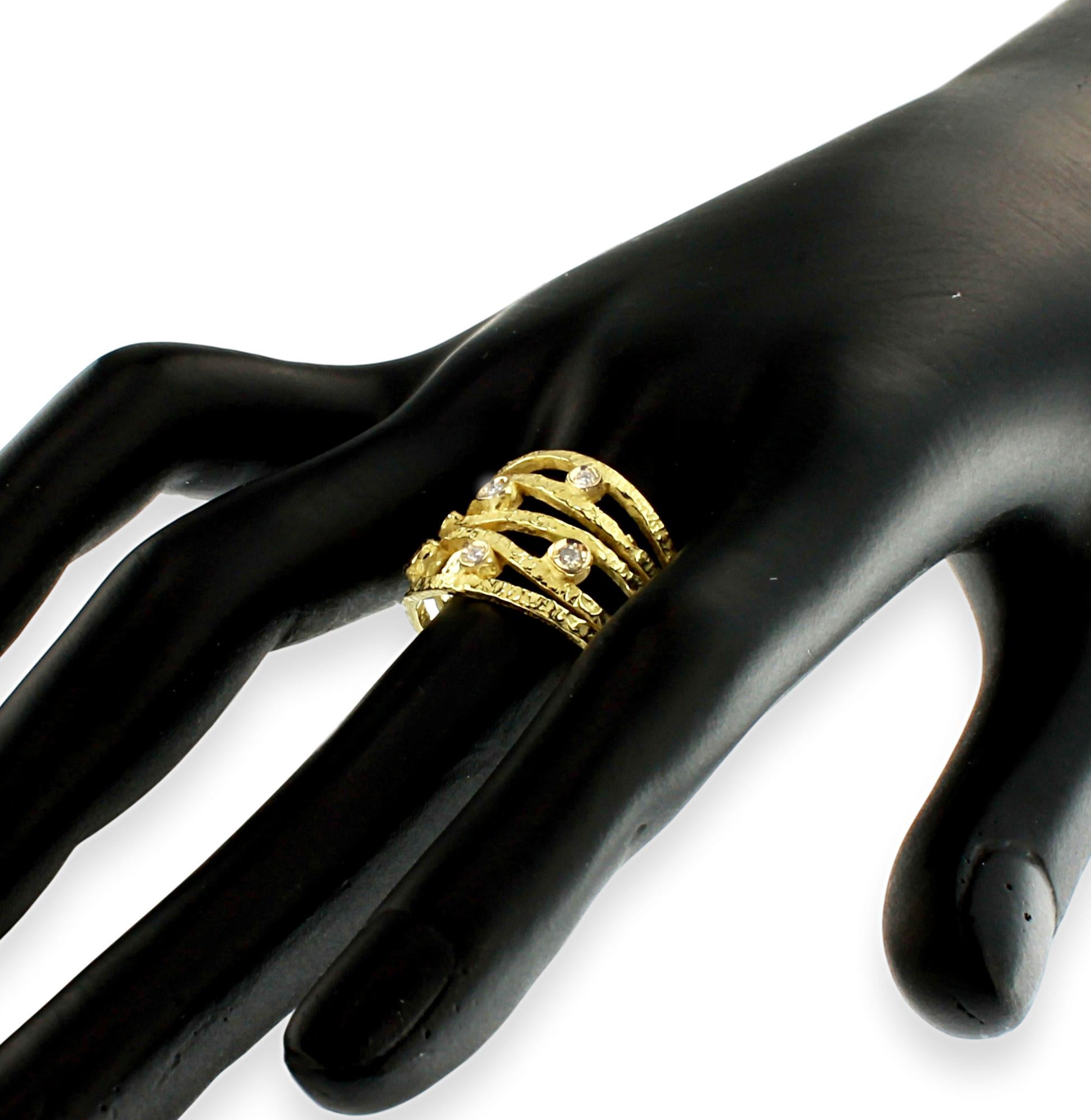 Women's Sacchi Diamonds Gemstone 18 Karat Satin Yellow Gold Wire Band Ring For Sale