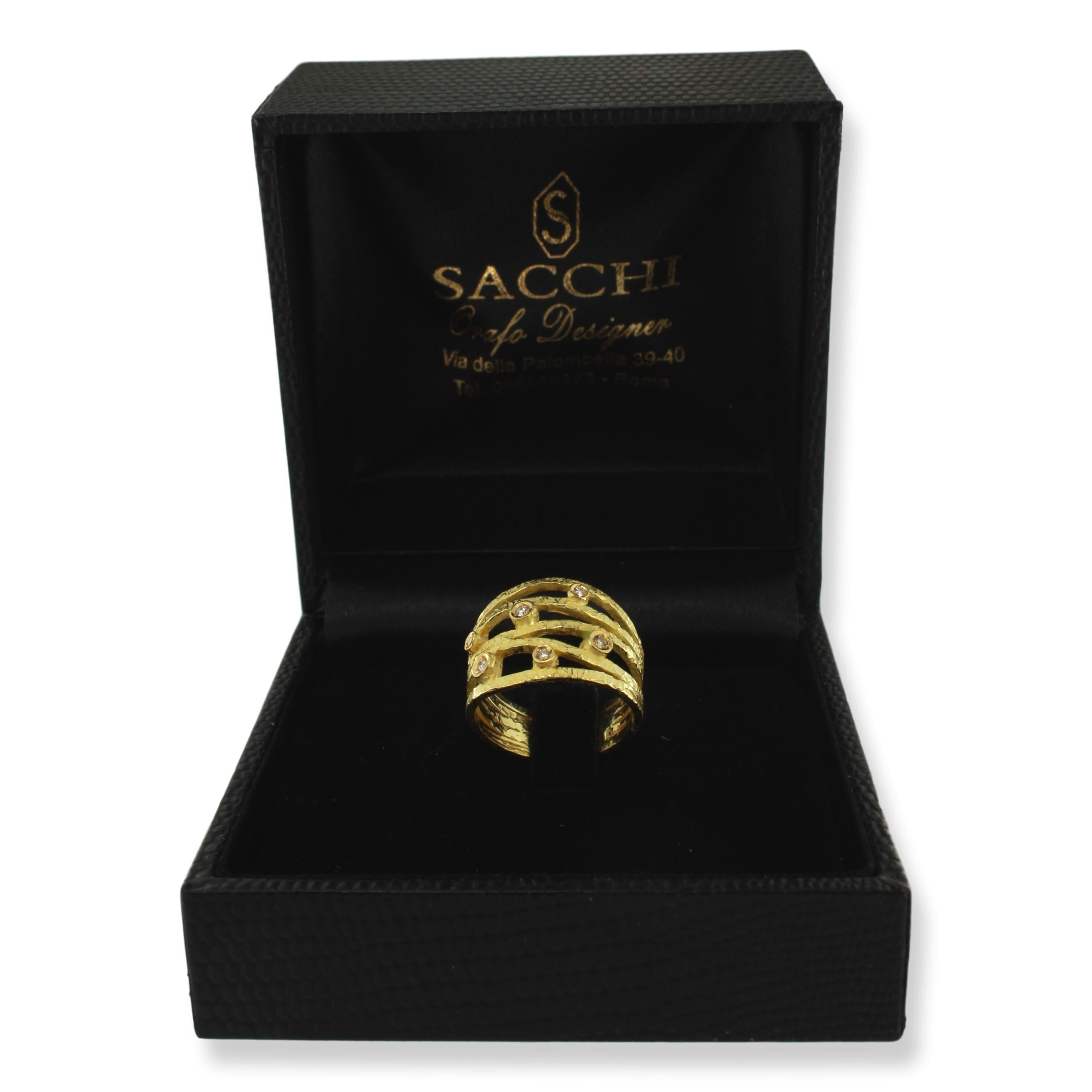 Sacchi Diamonds Gemstone 18 Karat Satin Yellow Gold Wire Band Ring For Sale 1
