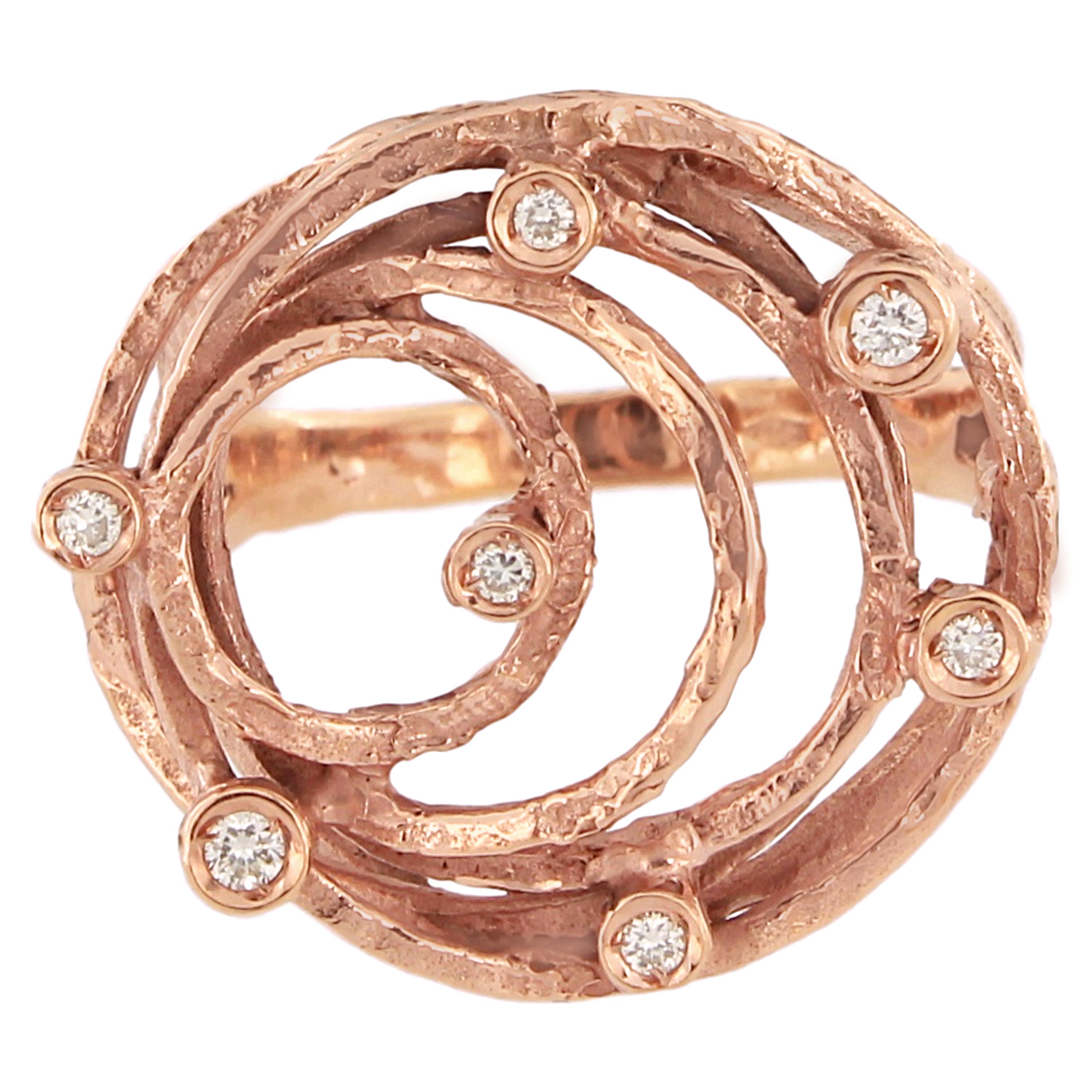 Lovely Diamonds Satin Rose Gold Wire Cocktail Ring, aus Sacchis 