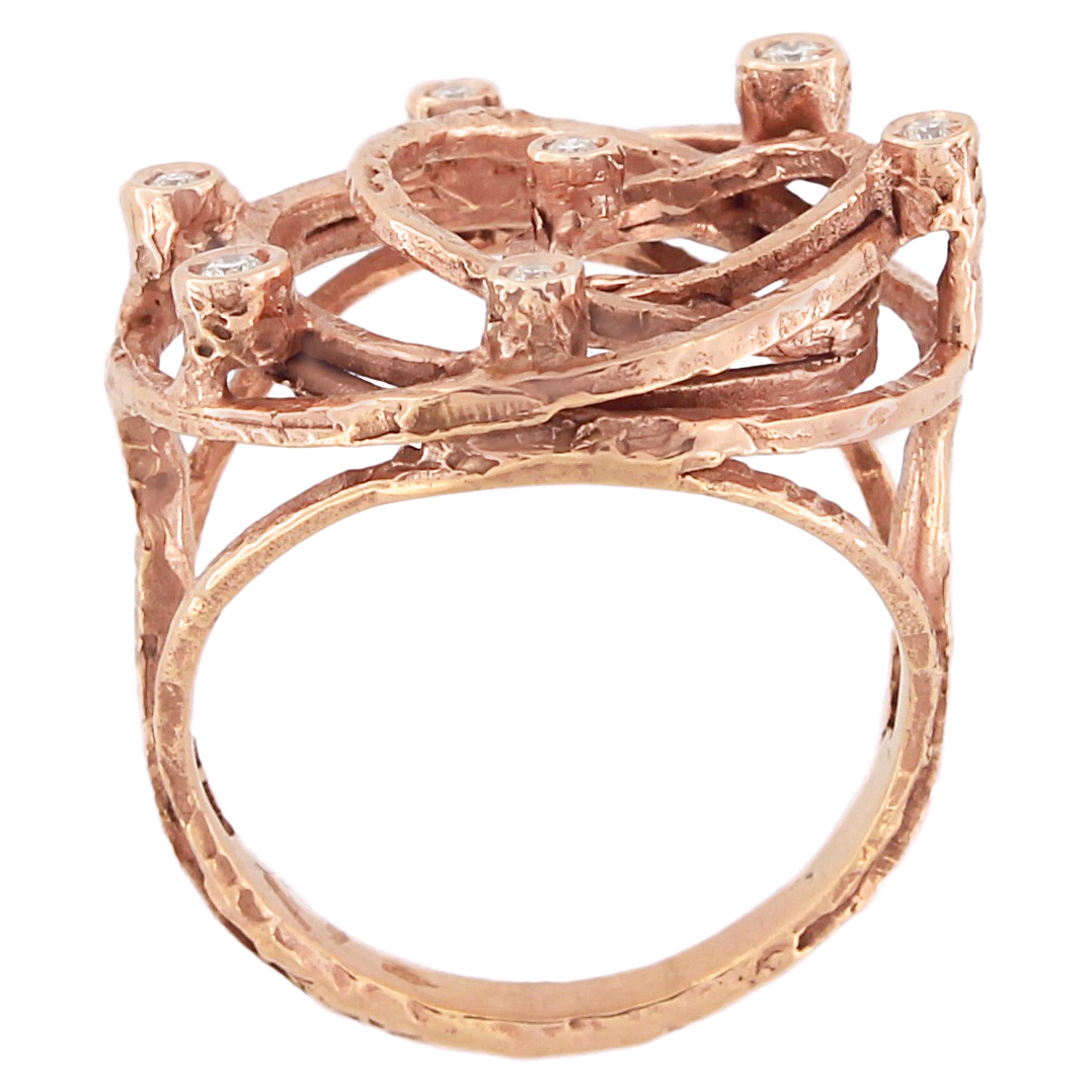 Contemporary Sacchi Diamonds Gemstone 18 Karat Satin Rose Gold Wire Cocktail Ring For Sale