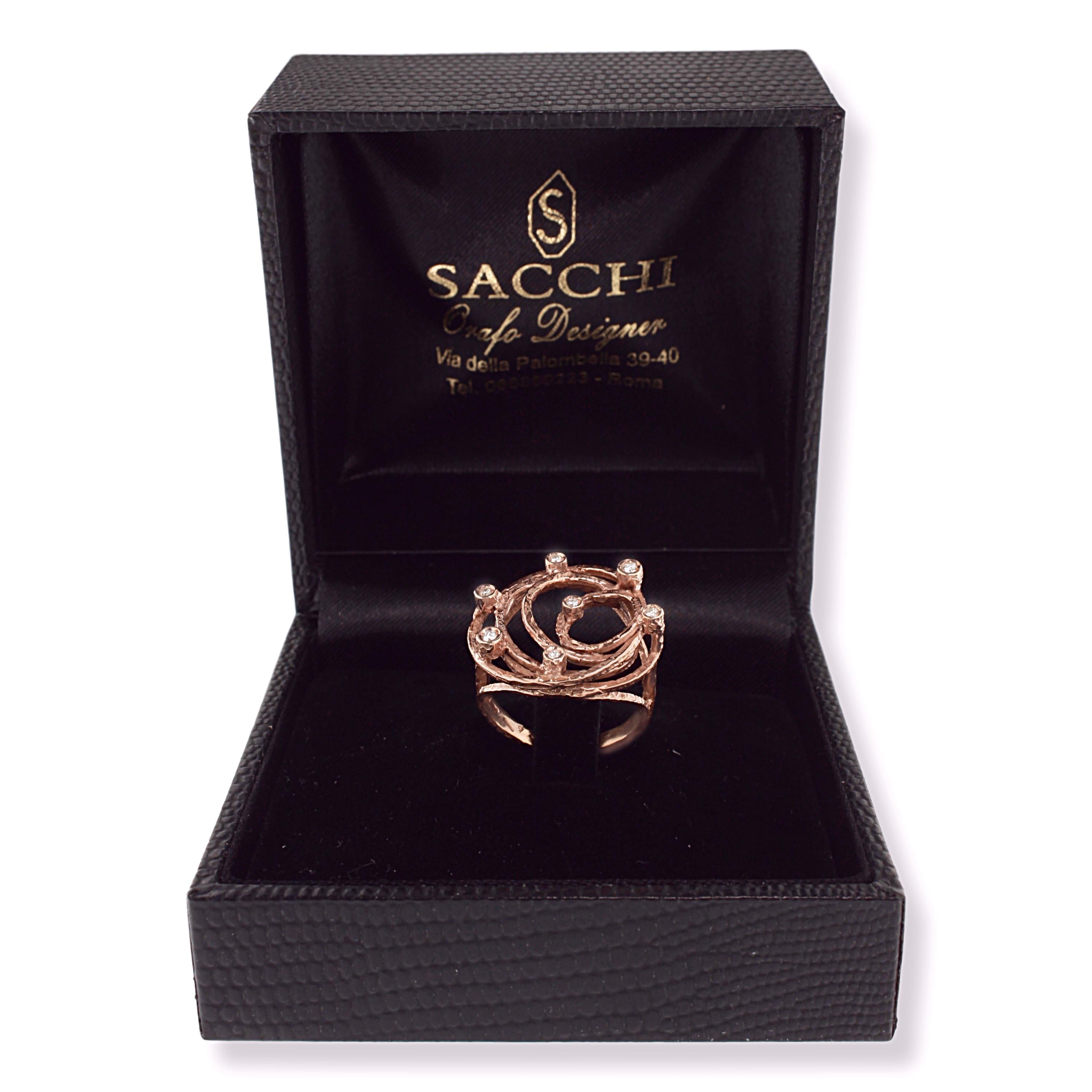 Sacchi Diamonds Gemstone 18 Karat Satin Rose Gold Wire Cocktail Ring For Sale 1