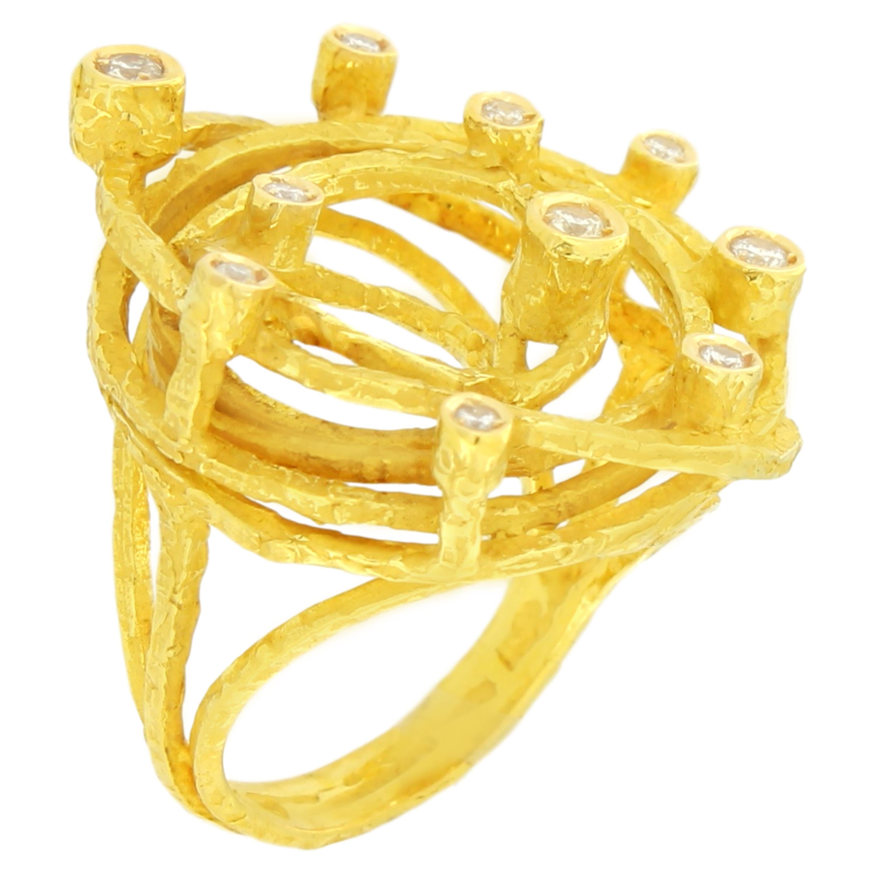 Lovely Diamonds Satin Yellow Gold Cocktail Ring, from Sacchi’s 