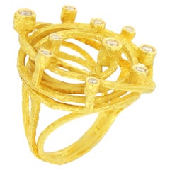 Sacchi Diamonds Gemstone 18 Karat Satin Yellow Gold Cocktail Ring