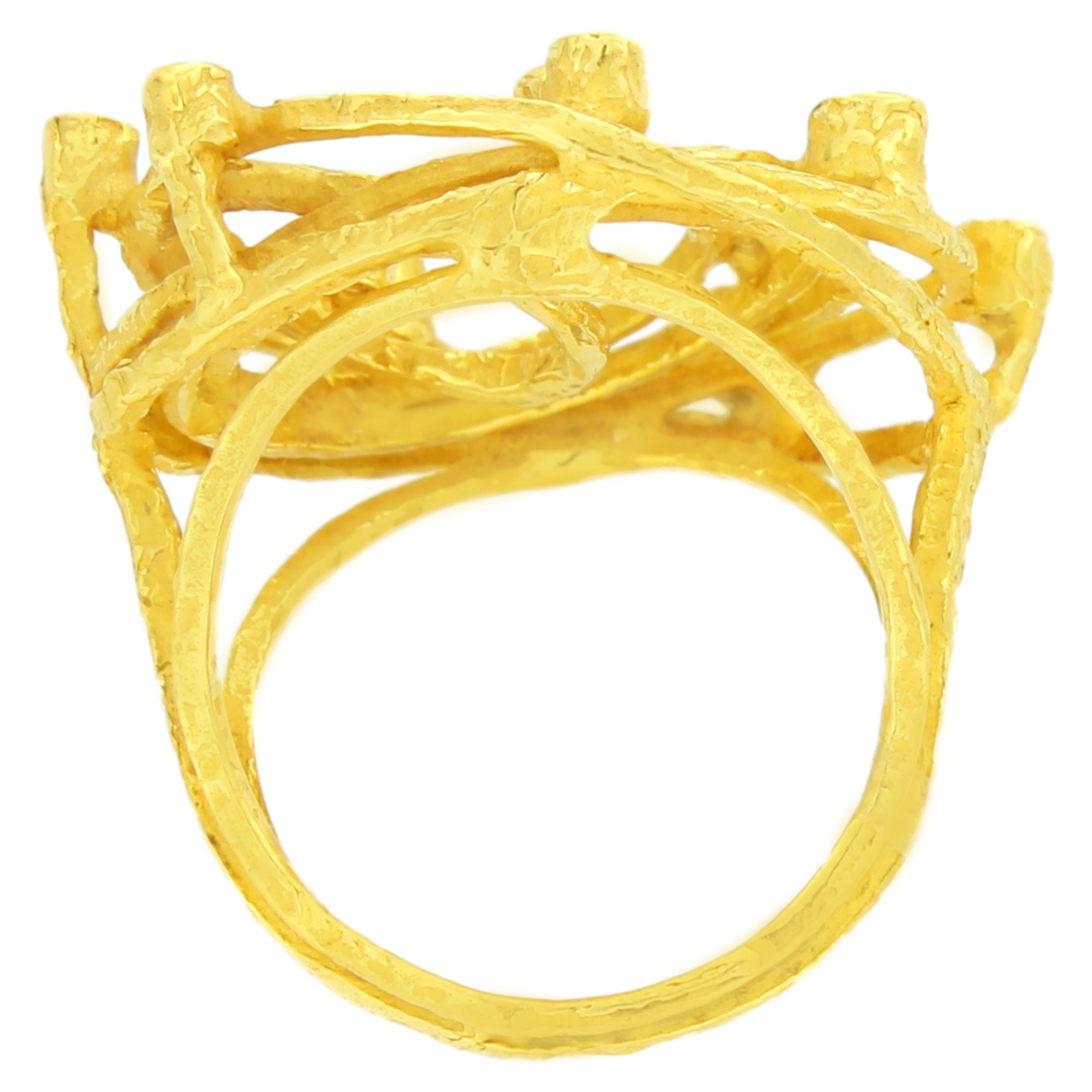 Contemporary Sacchi Diamonds Gemstone 18 Karat Satin Yellow Gold Cocktail Ring For Sale