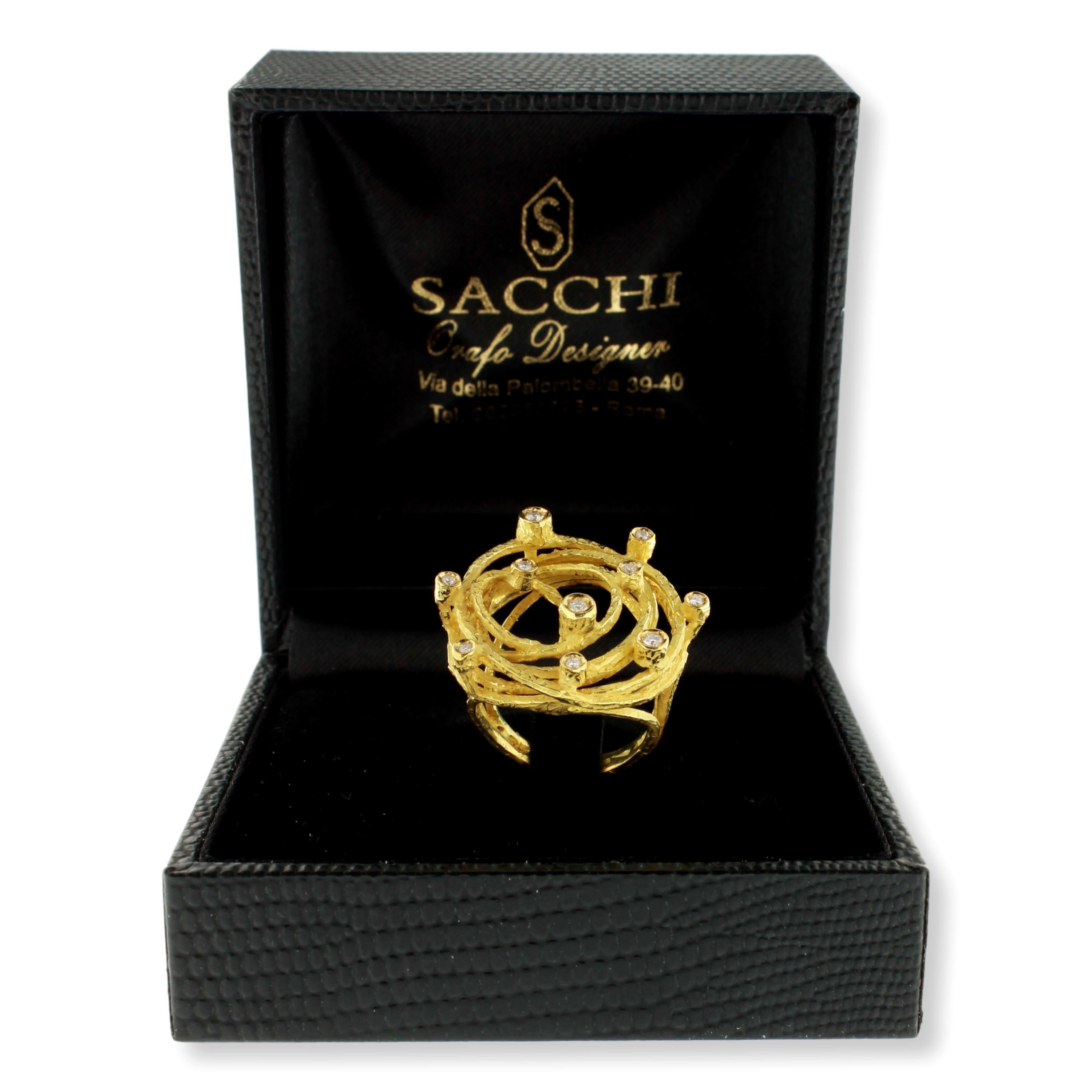 Sacchi Diamonds Gemstone 18 Karat Satin Yellow Gold Cocktail Ring For Sale 1