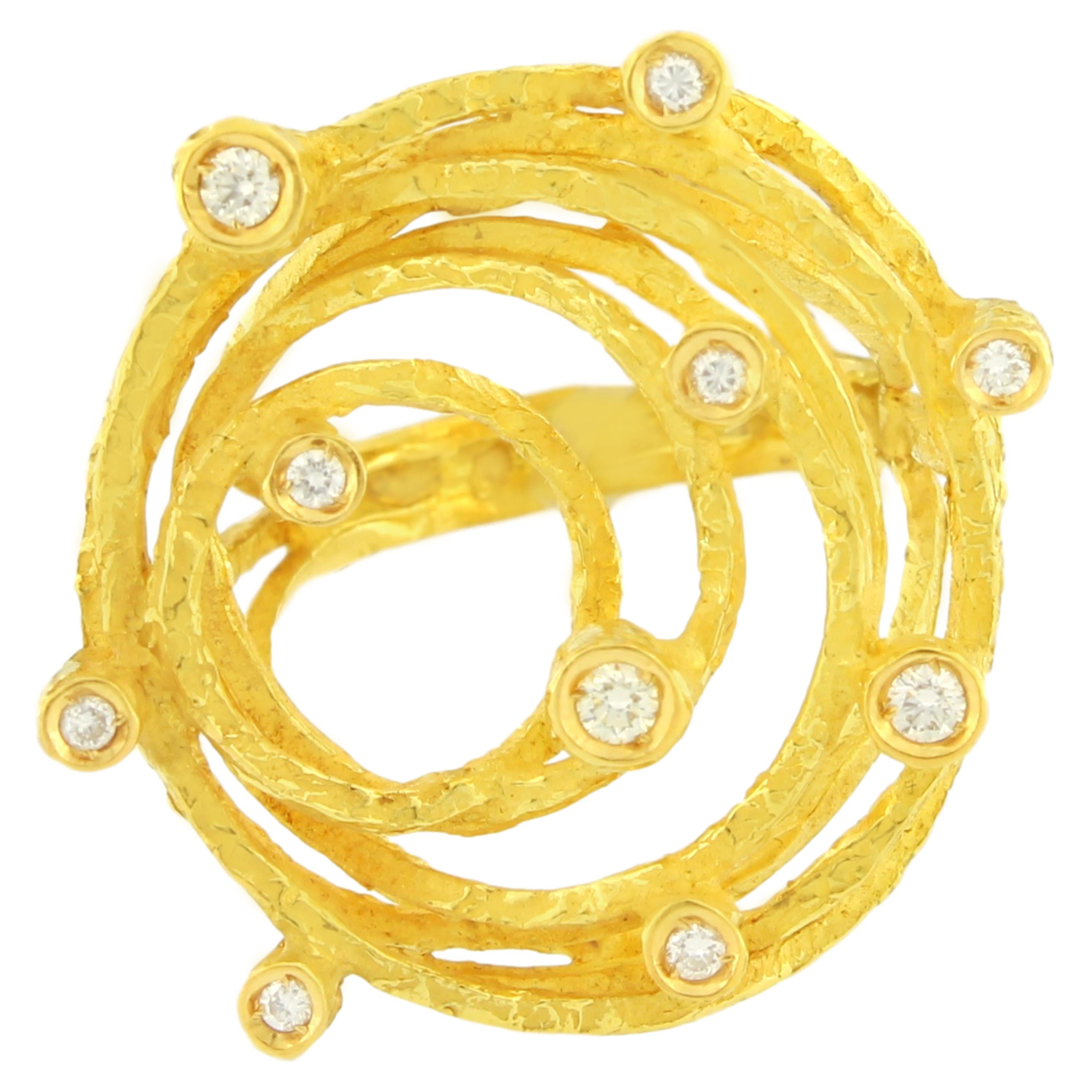 Sacchi Diamonds Gemstone 18 Karat Satin Yellow Gold Cocktail Ring