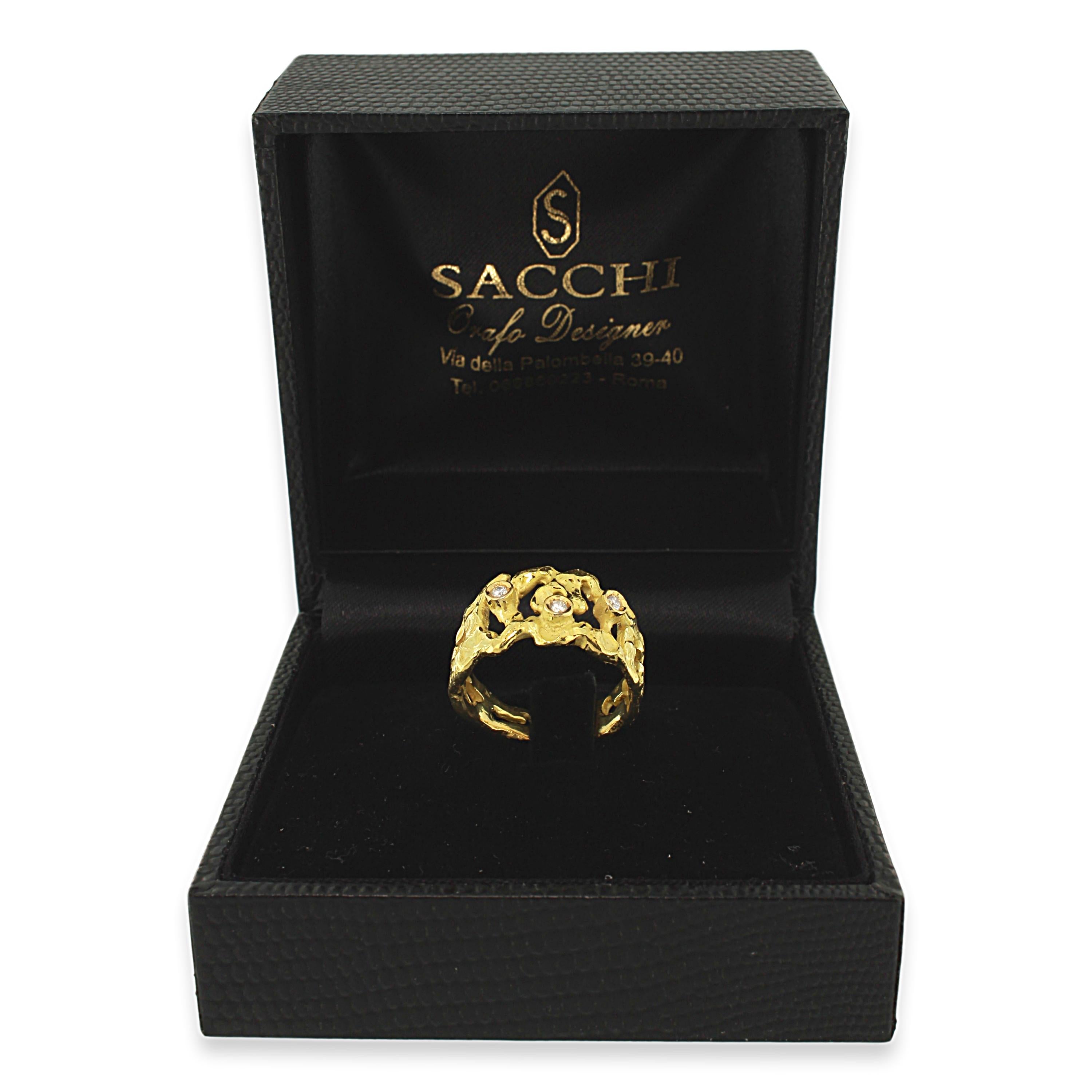 Sacchi Diamonds Gemstone 18 Karat Satin Yellow Gold Magma Band Ring In New Condition For Sale In Rome, IT