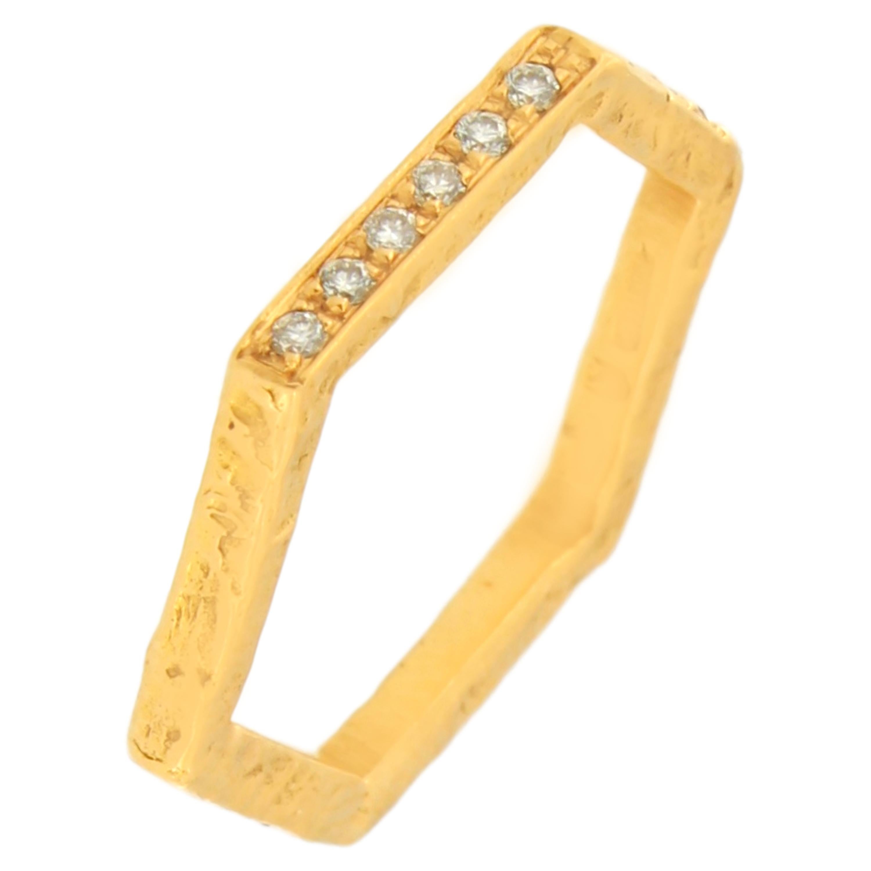 Dreifarbiger Sacchi-Diamanten-Stapelring aus 18 Karat Gelb-, Weiß- und Roségold (Rundschliff) im Angebot