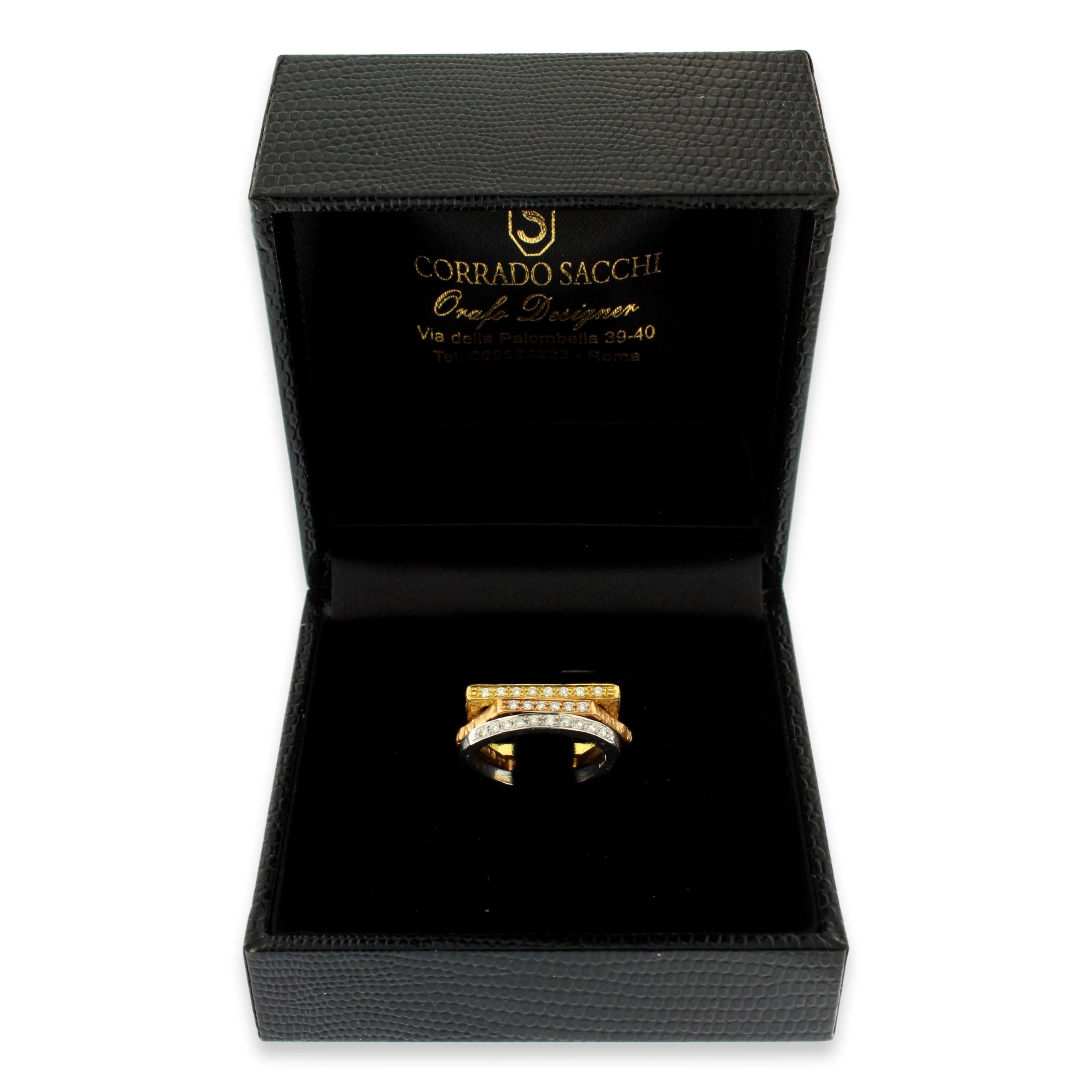 Dreifarbiger Sacchi-Diamanten-Stapelring aus 18 Karat Gelb-, Weiß- und Roségold im Angebot 3