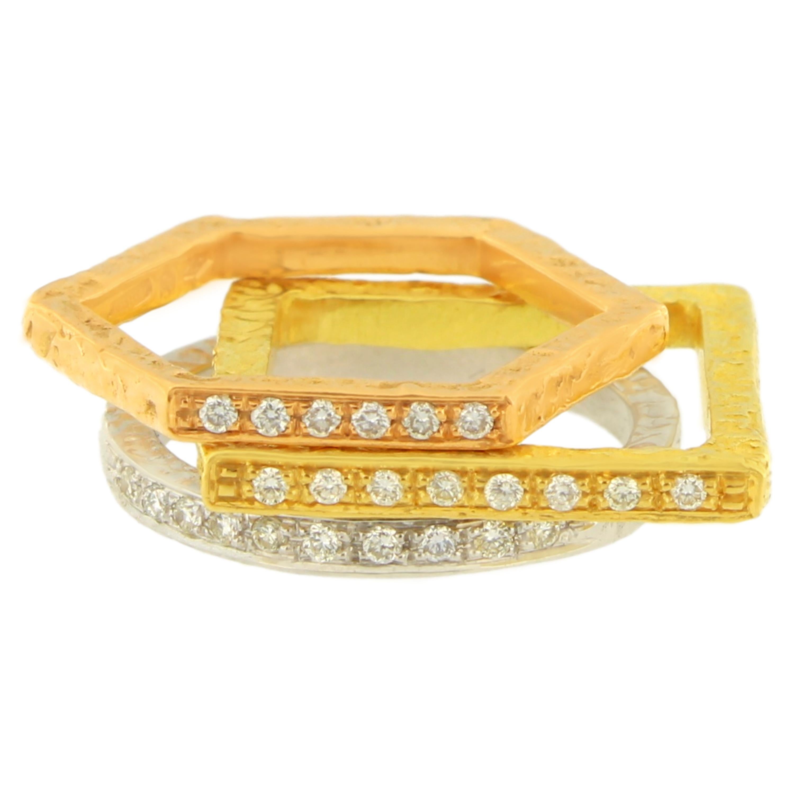 Sacchi Diamonds Three-Tone Stacking Ring 18 Karat Yellow White and Rose Gold