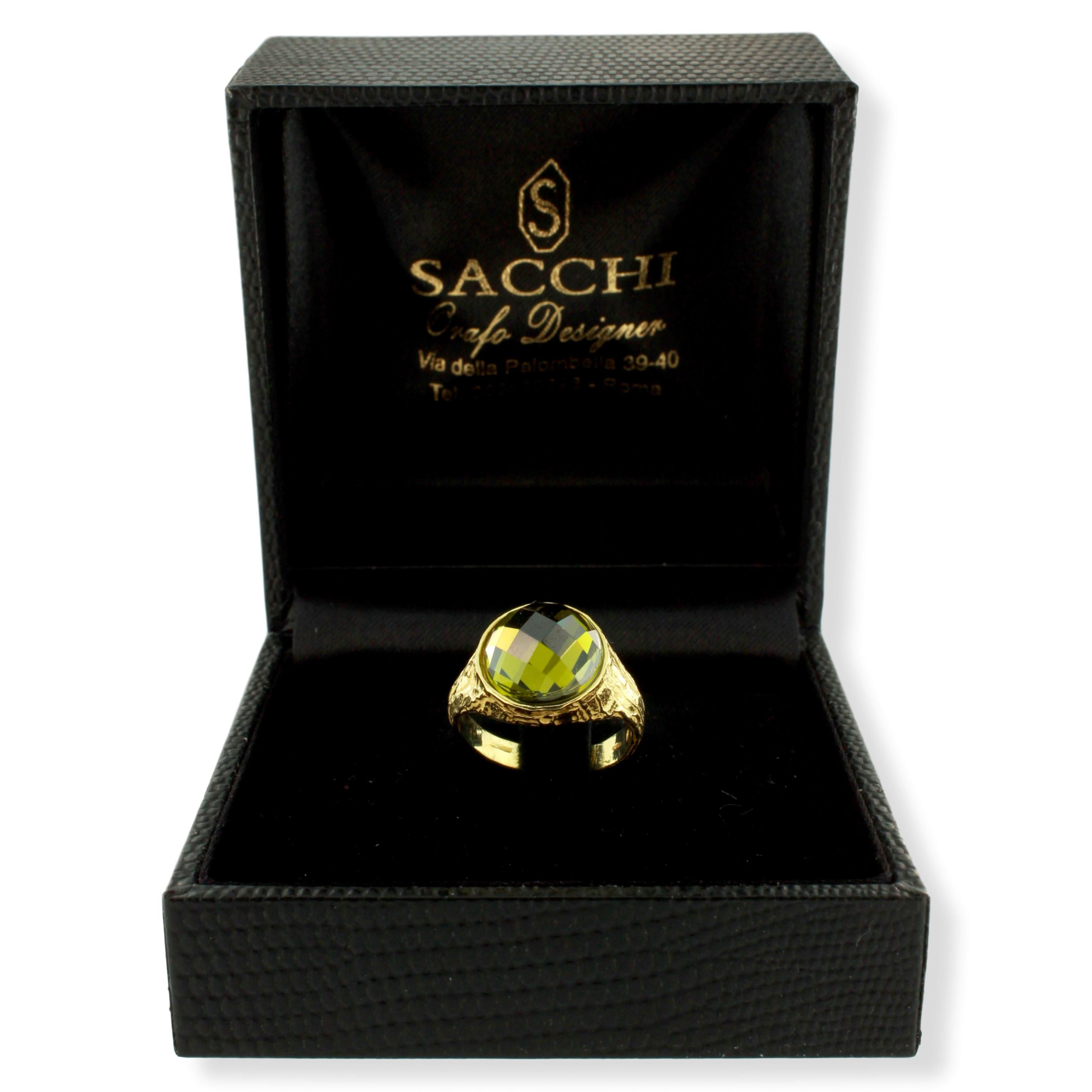 Sacchi Green Quartz Gemstone 18 Karat Satin Yellow Gold Cocktail Ring For Sale 1